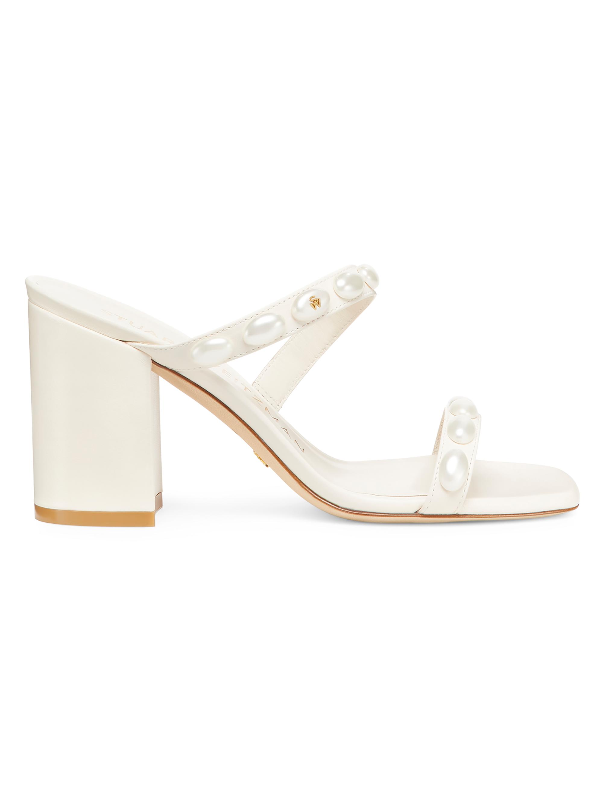Stuart Weitzman Women's Pearlita 85MM Lacquered Leather Slide Sandals - Seashell