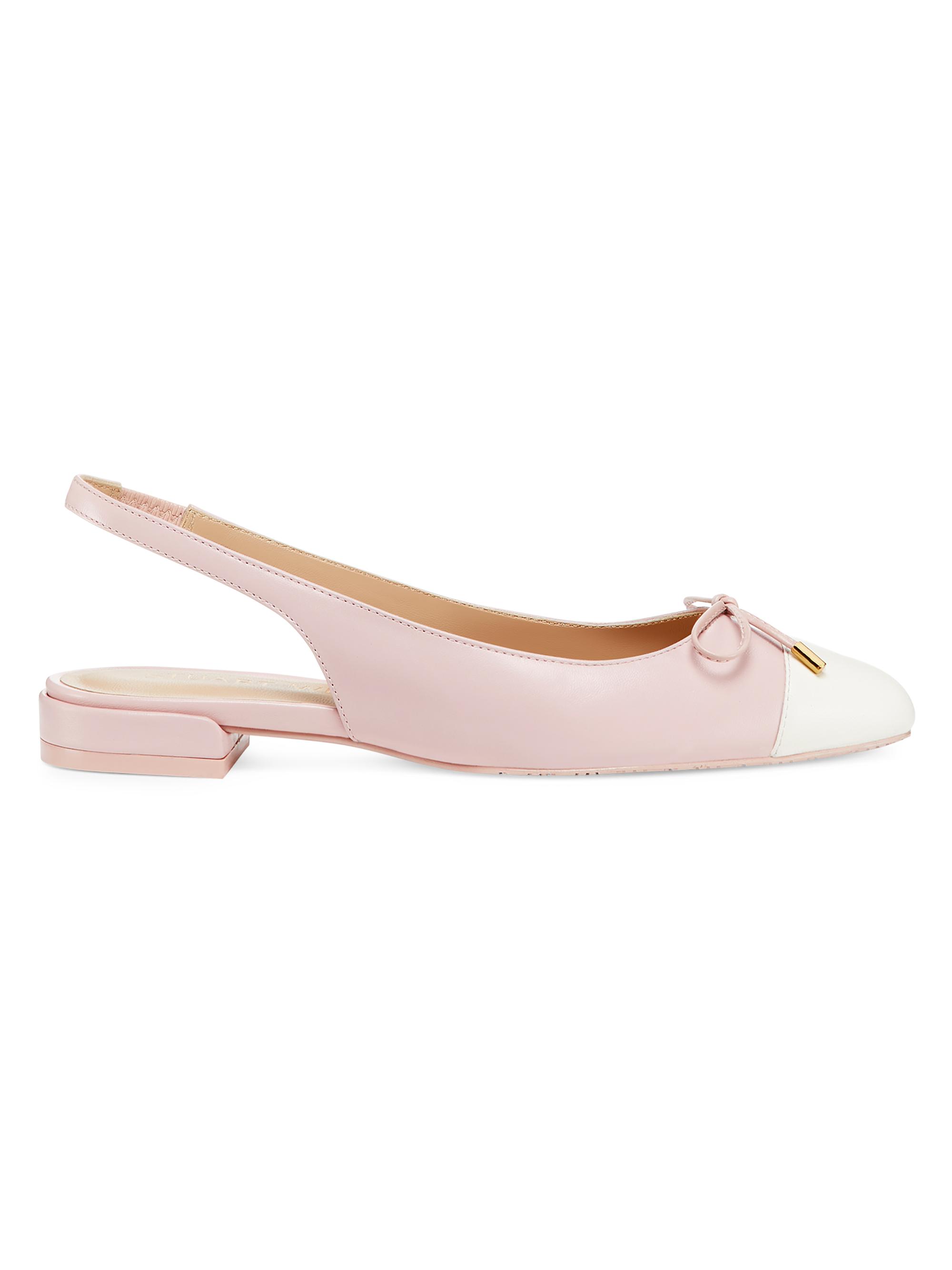 Stuart Weitzman Women's Sleek Bow Leather Slingback Flats - Ballet Cream