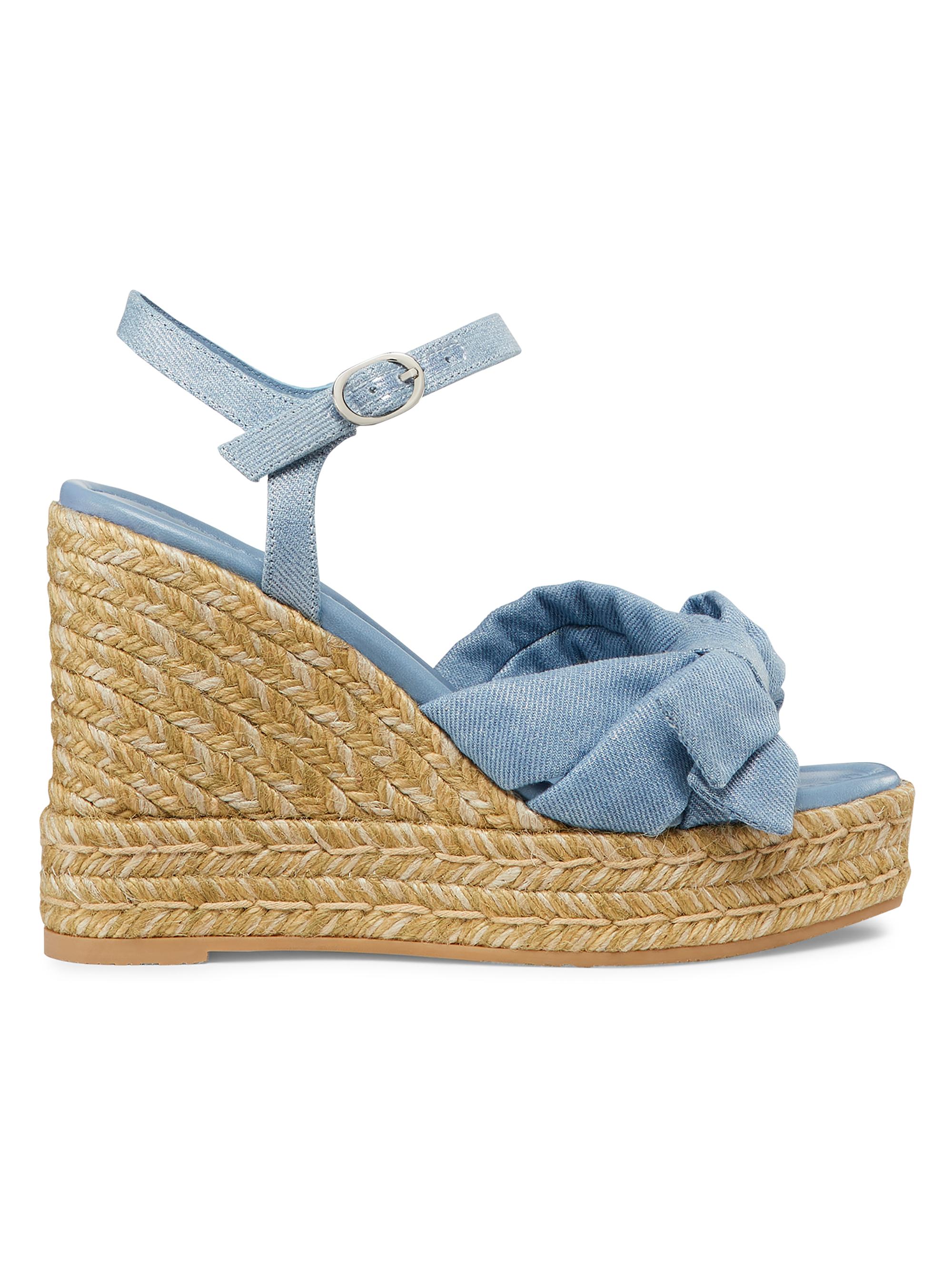 Stuart Weitzman Women's Sofia 100MM Metallic Denim Espadrille Wedge Sandals - Silver