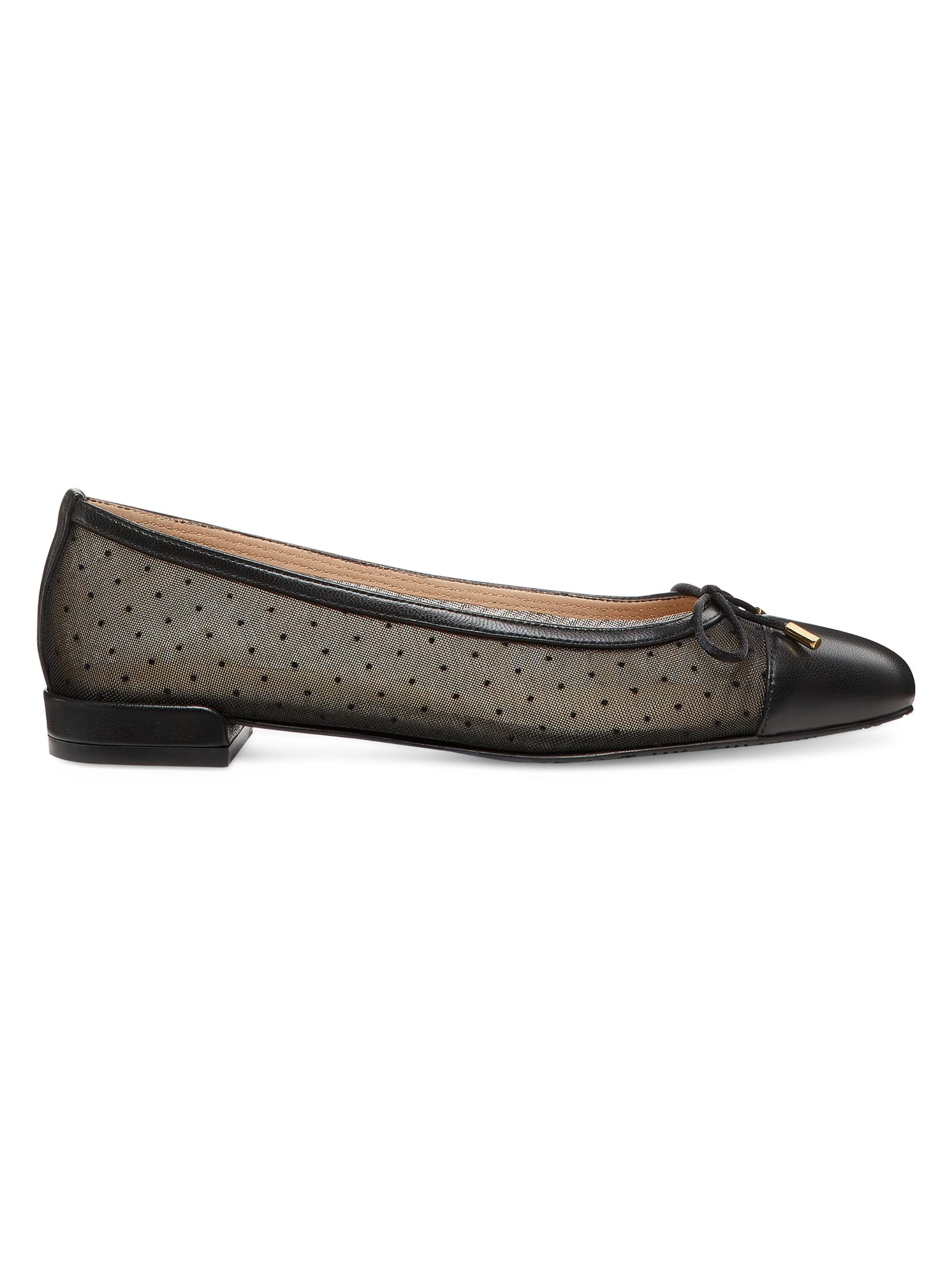 Stuart Weitzman Women's Pin Dot Leather & Mesh Bow Flats - Rosewater