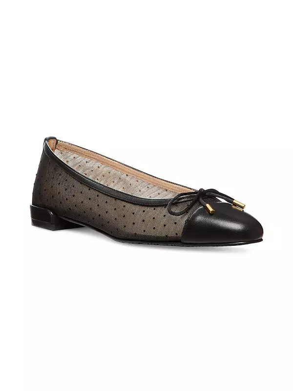 Pin Dot Leather & Mesh Bow Flats