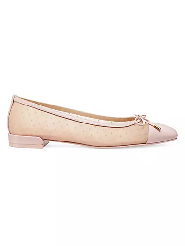 Pin Dot Leather & Mesh Bow Flats