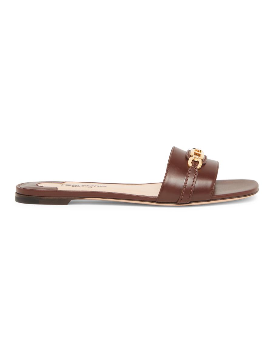TOM FORD Logo Chain-Link Leather Slide Sandals | Saks Fifth