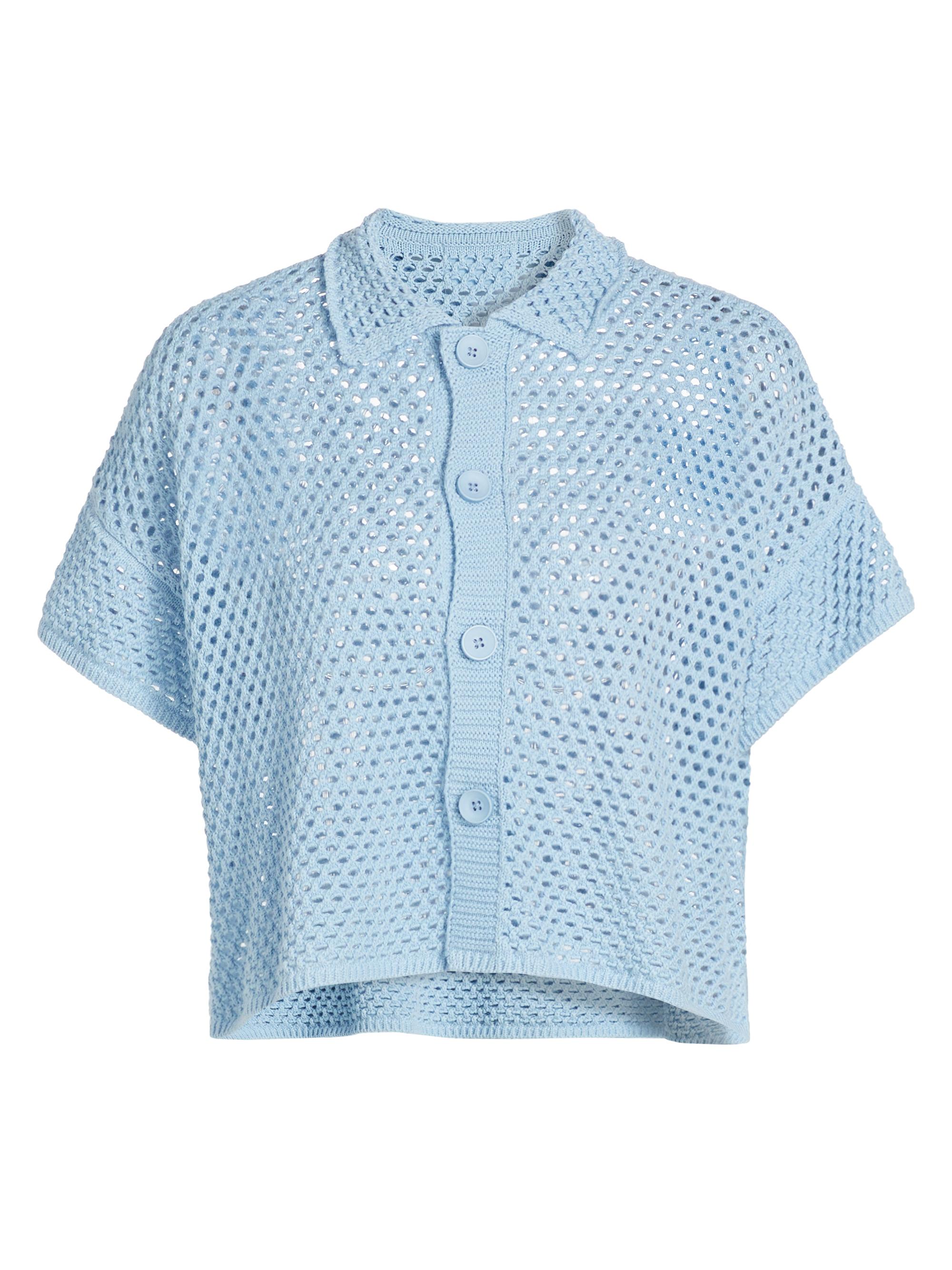 Stellae Dux Women's Open-Front Button-Front Shirt - Chicory