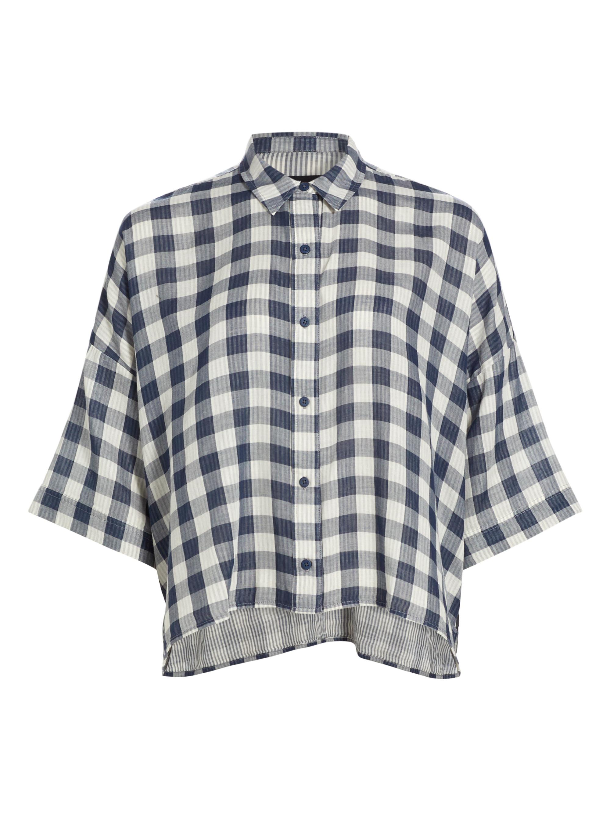 Stellae Dux Women's Seersucker Check Cotton Shirt - Navy Plaid