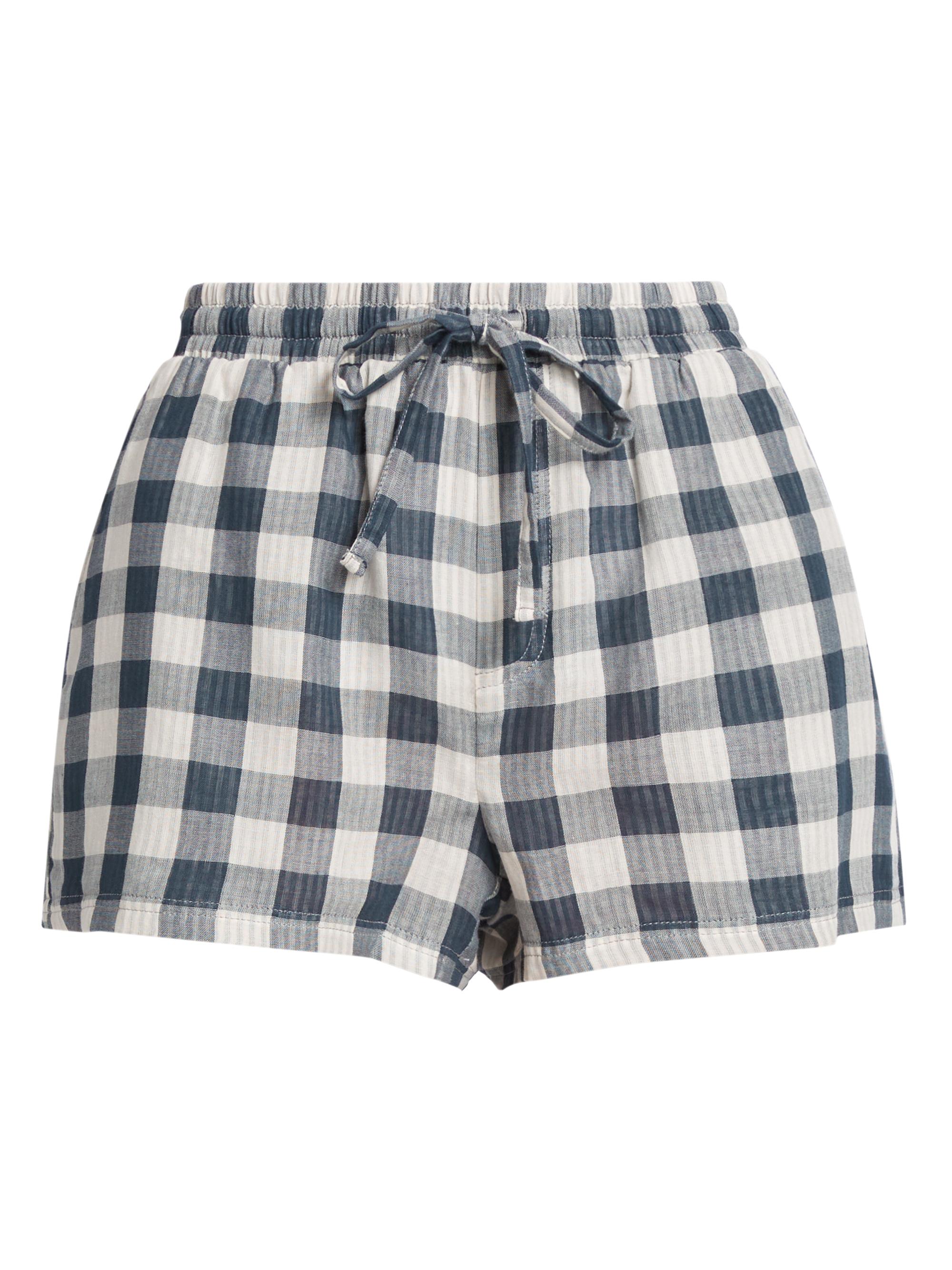 Stellae Dux Women's Check Cotton Drawstring Shorts - Navy Plaid