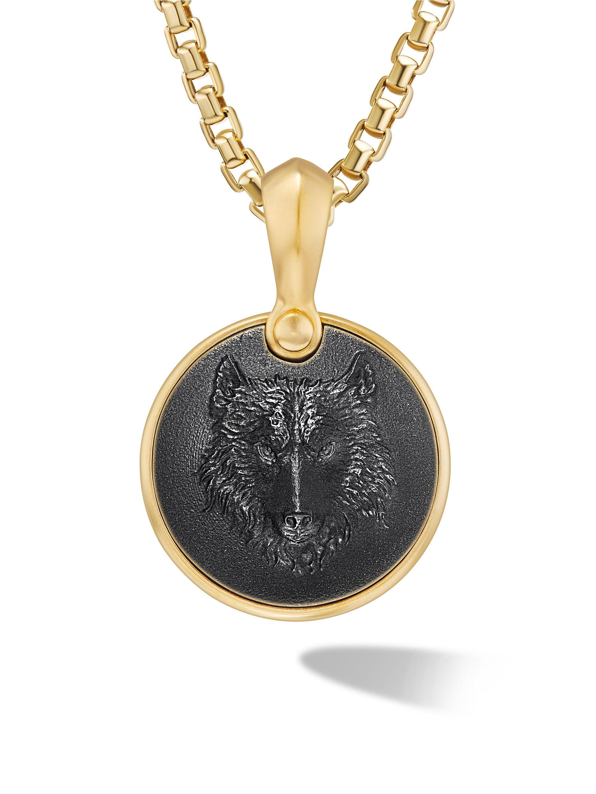David Yurman Men's Petrvs Wolf Amulet in 18K Yellow Gold - Black Onyx