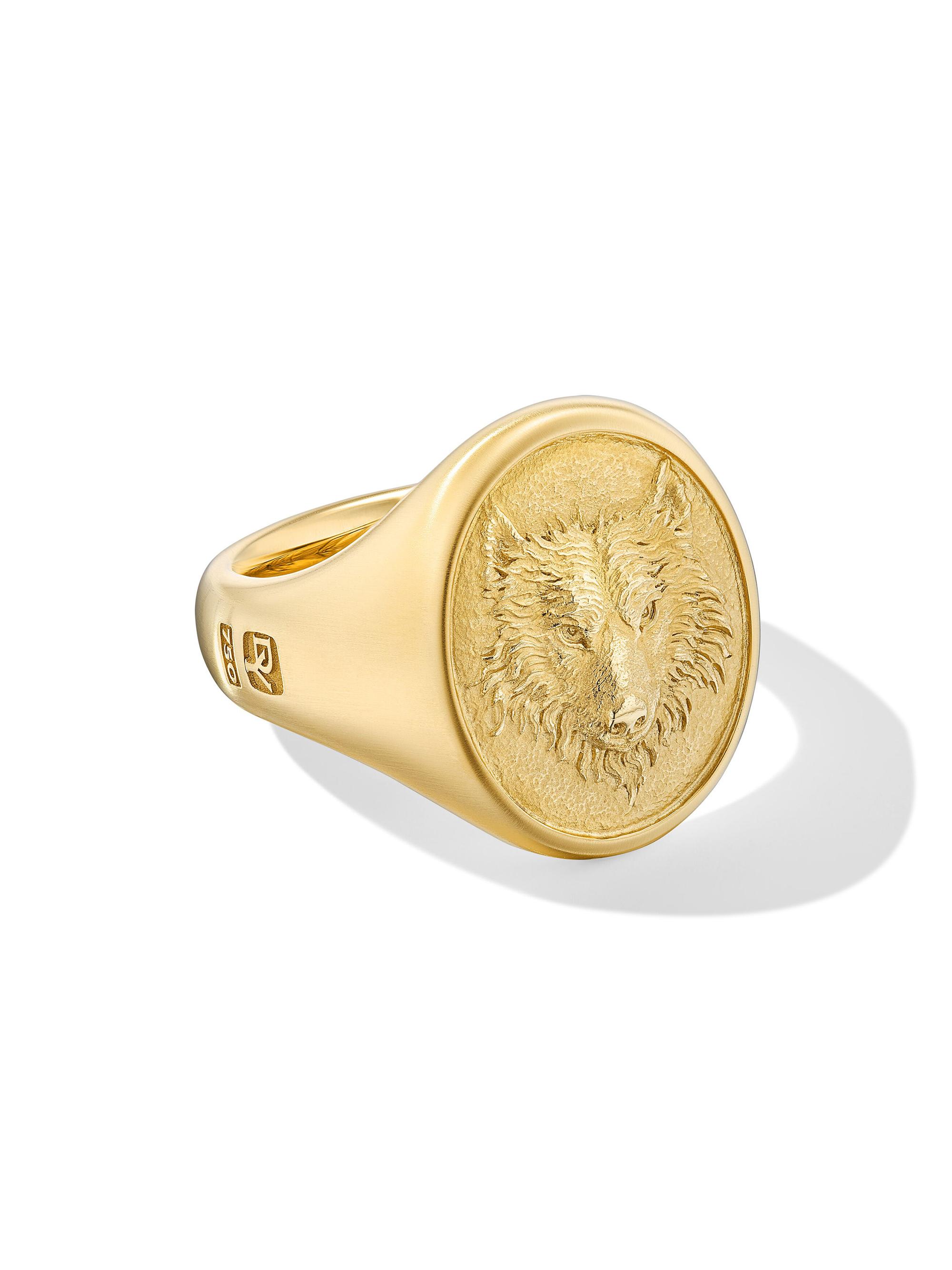 David Yurman Men's Petrvs Wolf Signet Ring in 18K Yellow Gold - Gold