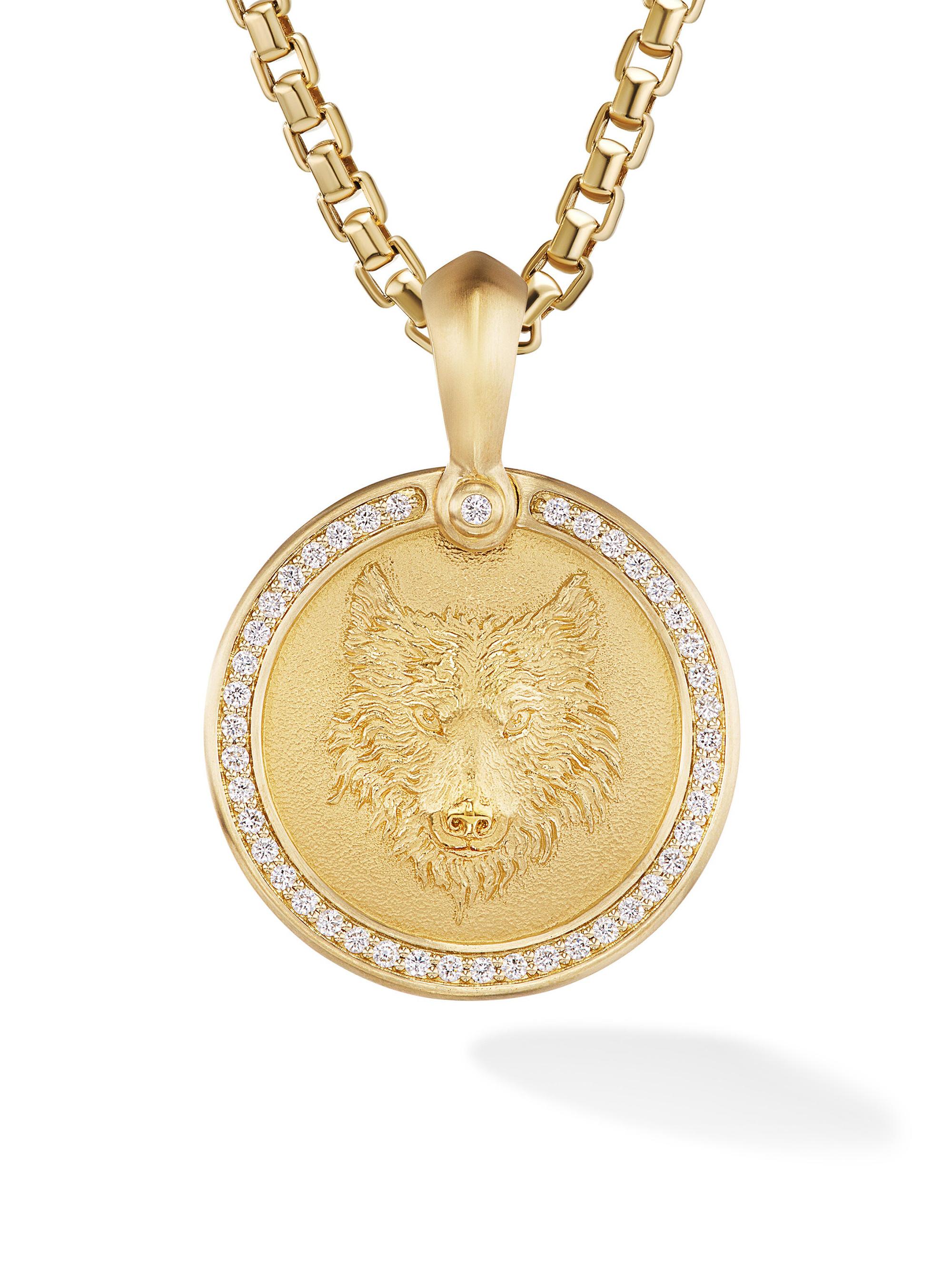 David Yurman Men's Petrvs Wolf Amulet in 18K Yellow Gold - Diamond