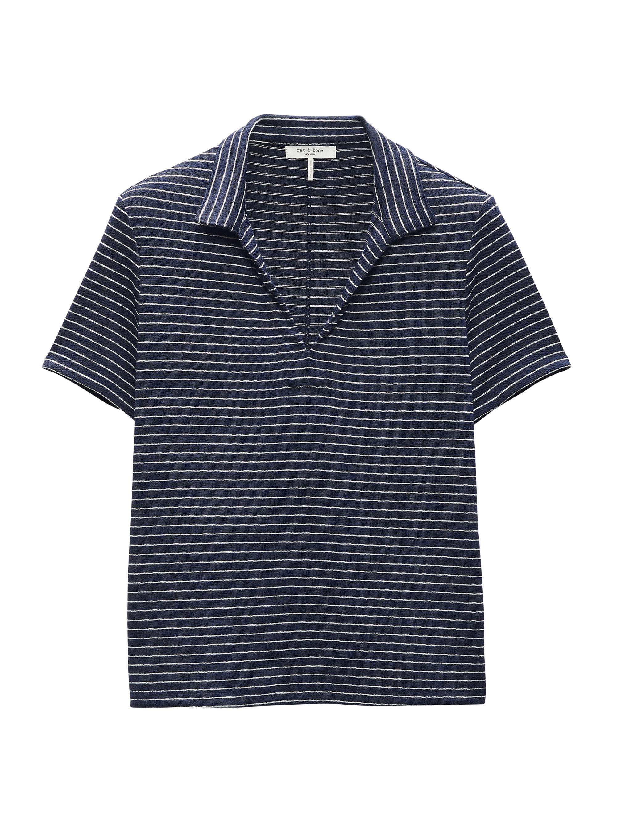 rag & bone Women's Striped Stretch Cotton Knit Shirt - Navy Stripe