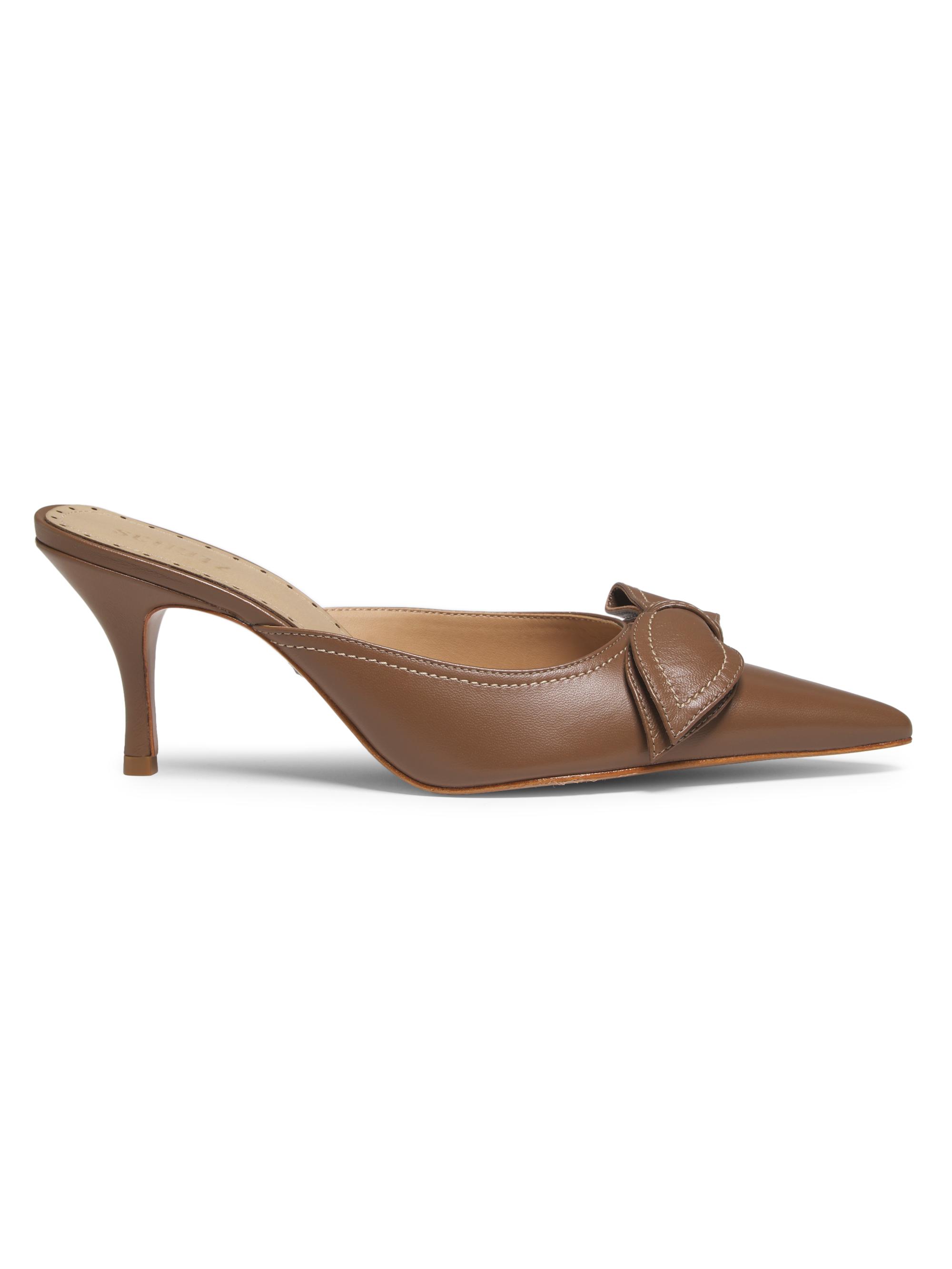 Schutz Women's Claire 75MM Bow Leather Mules - Dark Caramel