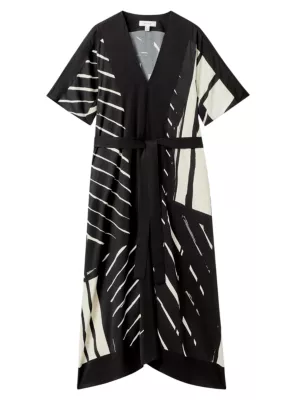Reiss Women's Graphic Tie-Waist Caftan Midi-Dress - Black