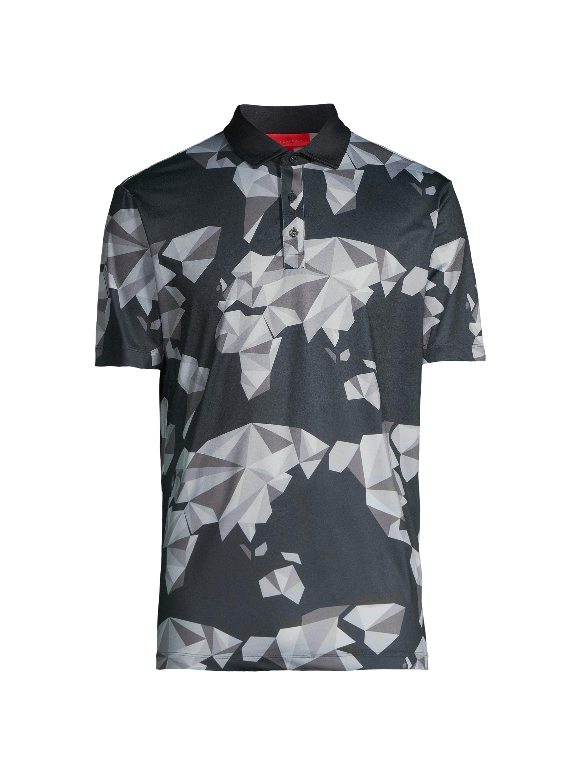 Redvanly Men's Bond Origami Print Polo - Black