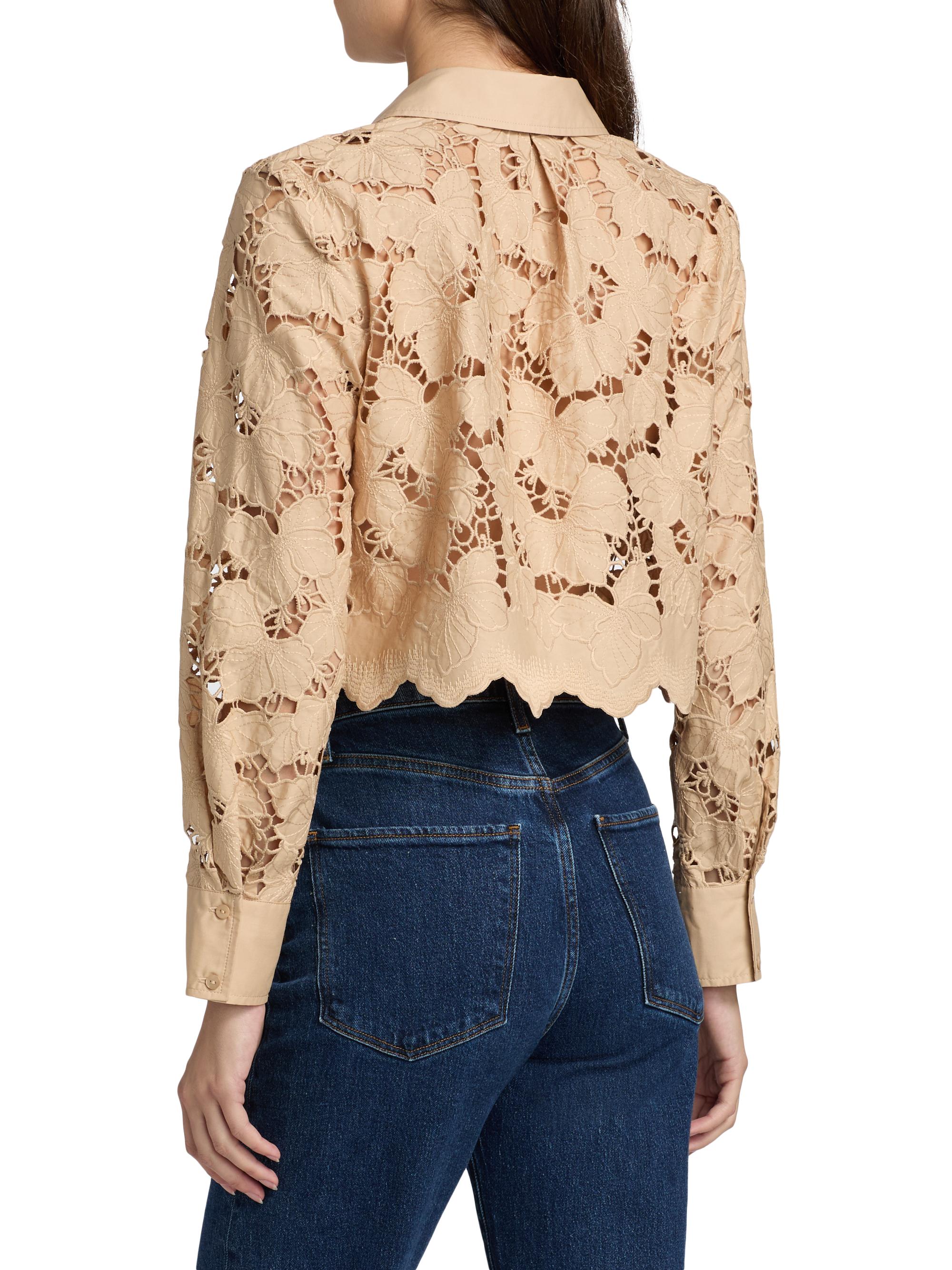 L'AGENCE Seychelle Floral Cotton Eyelet Crop Blouse | Saks Fifth