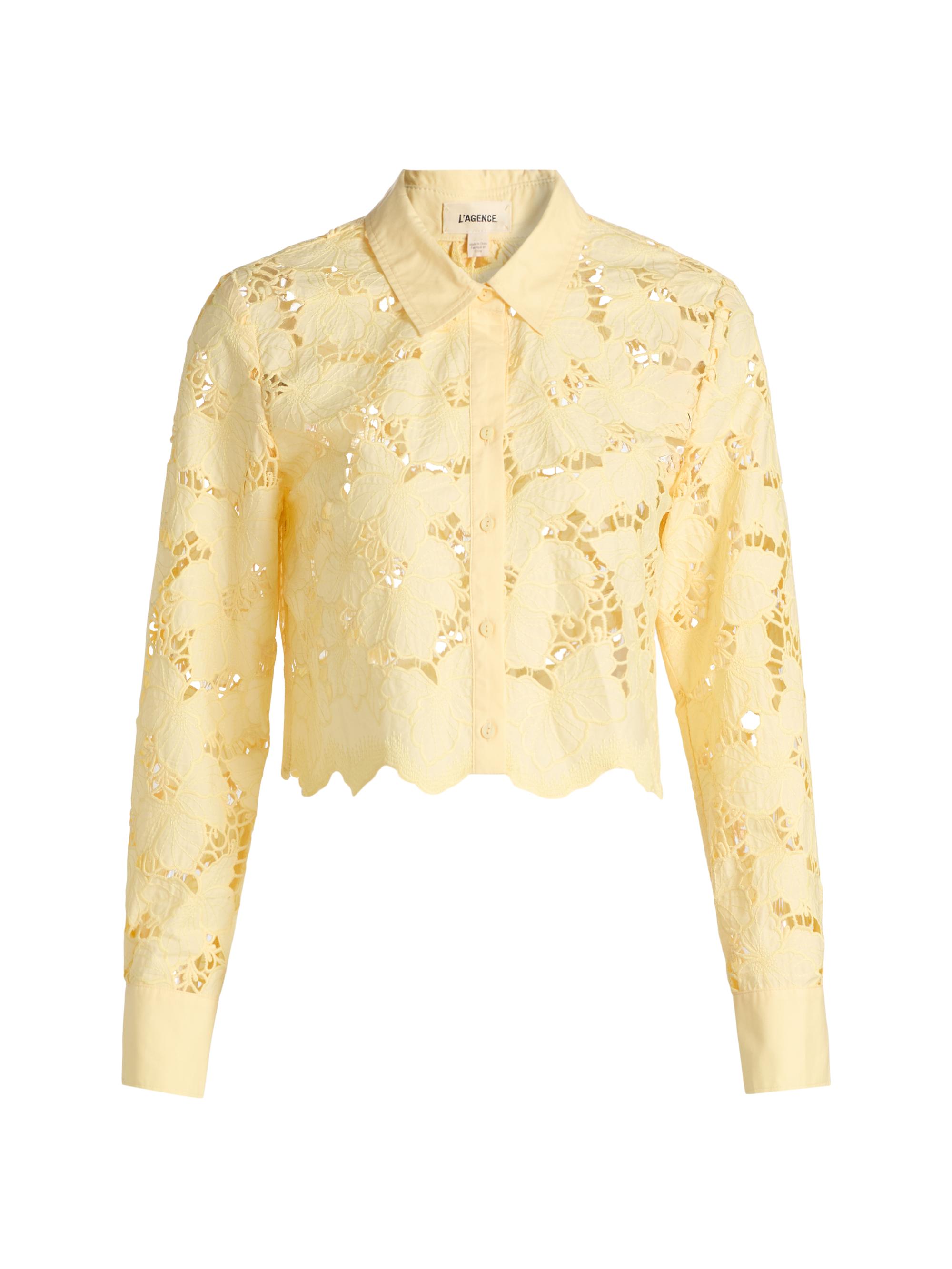 L'AGENCE Women's Seychelle Floral Cotton Eyelet Crop Blouse - Lemon Sorbet