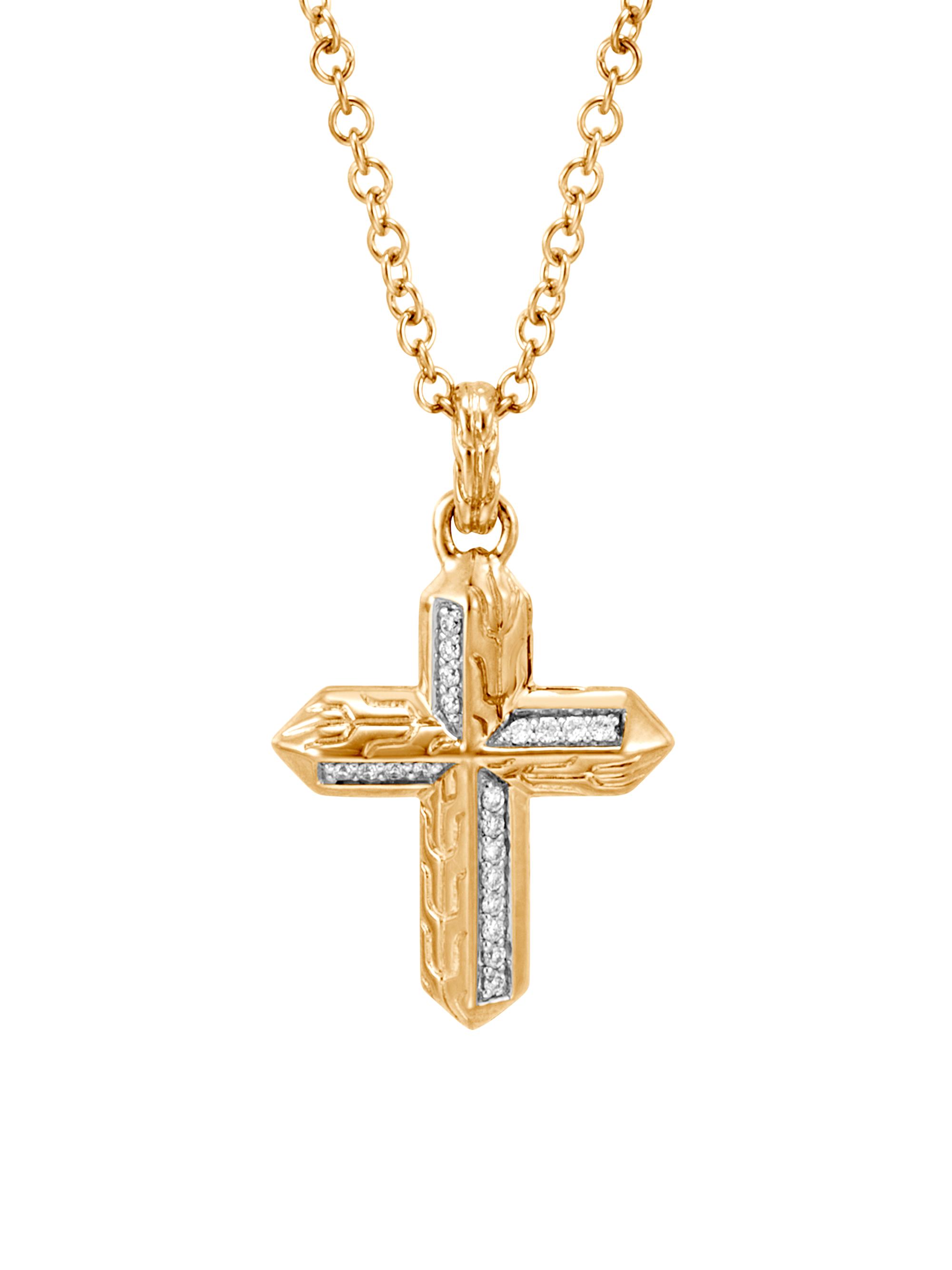 John Hardy Women's Essentials Spiritual 18K Yellow Gold & 0.08 TCW Diamond Cross Pendant Necklace - Yellow Gold