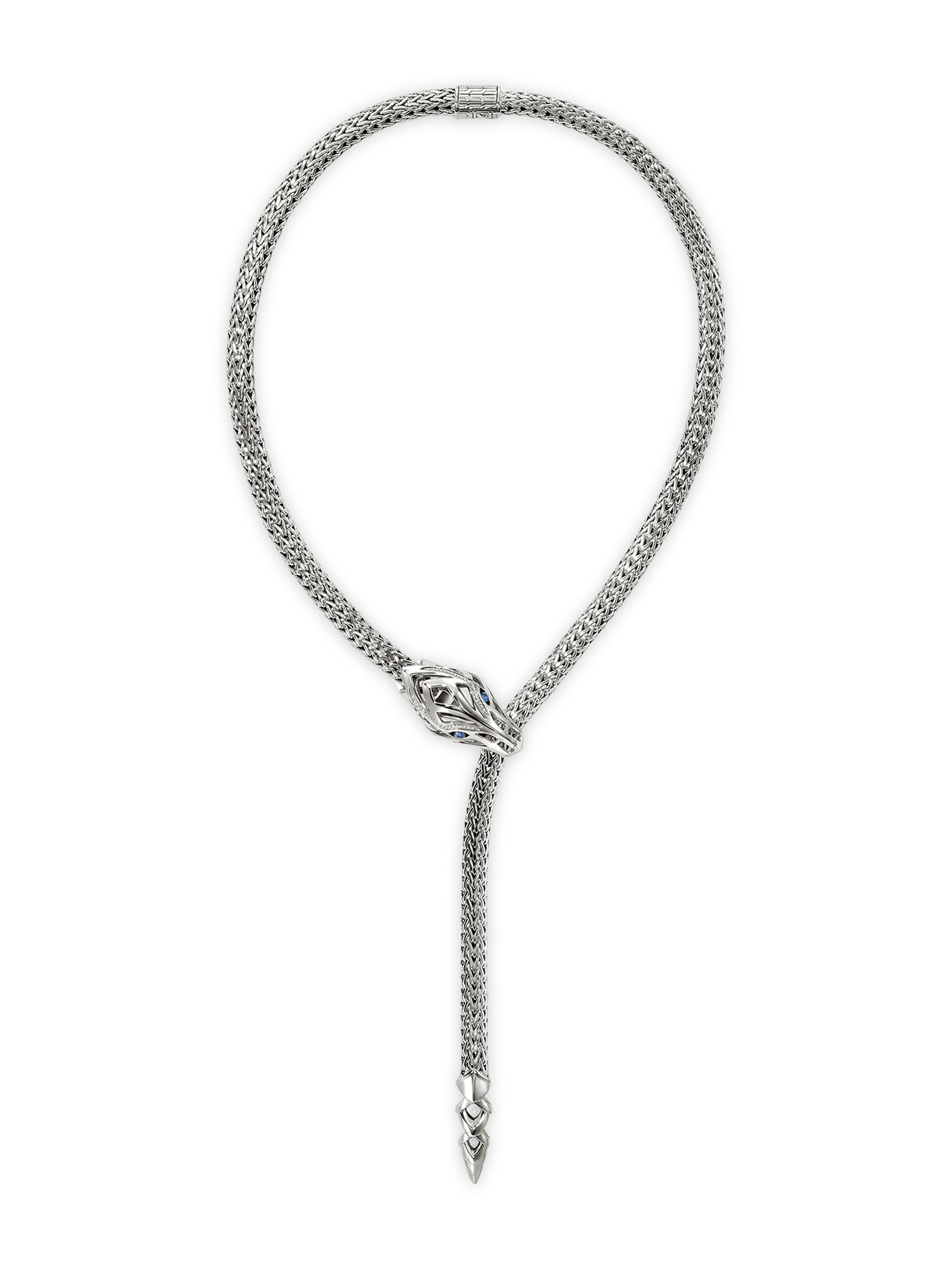 John Hardy Women's Naga Dragon Sterling Silver, 0.16 TCW Diamond & Blue Sapphire Lariat Necklace - Silver