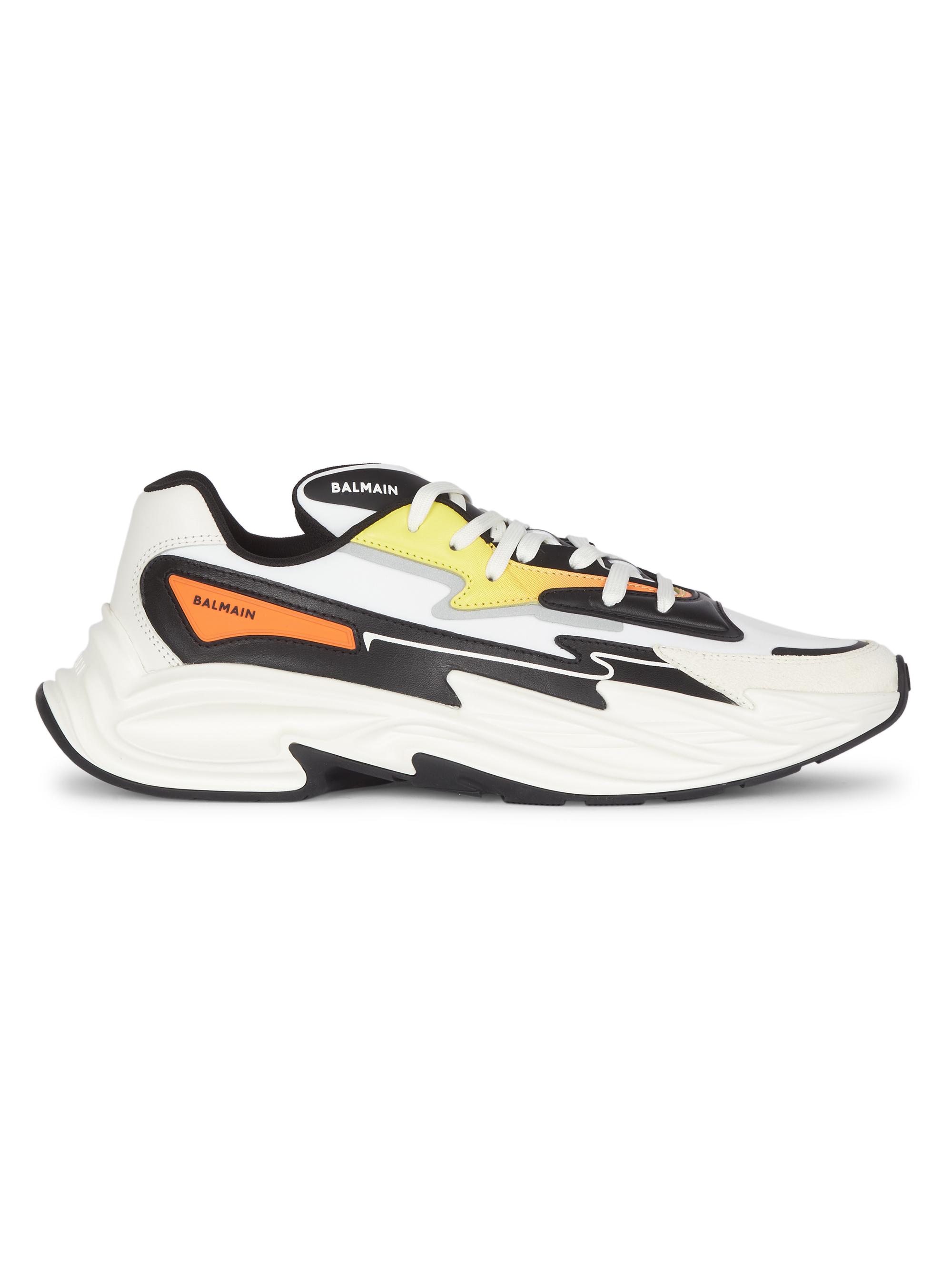 Balmain Men's Run-Row Leather Low-Top Sneakers - Yellow Orange White