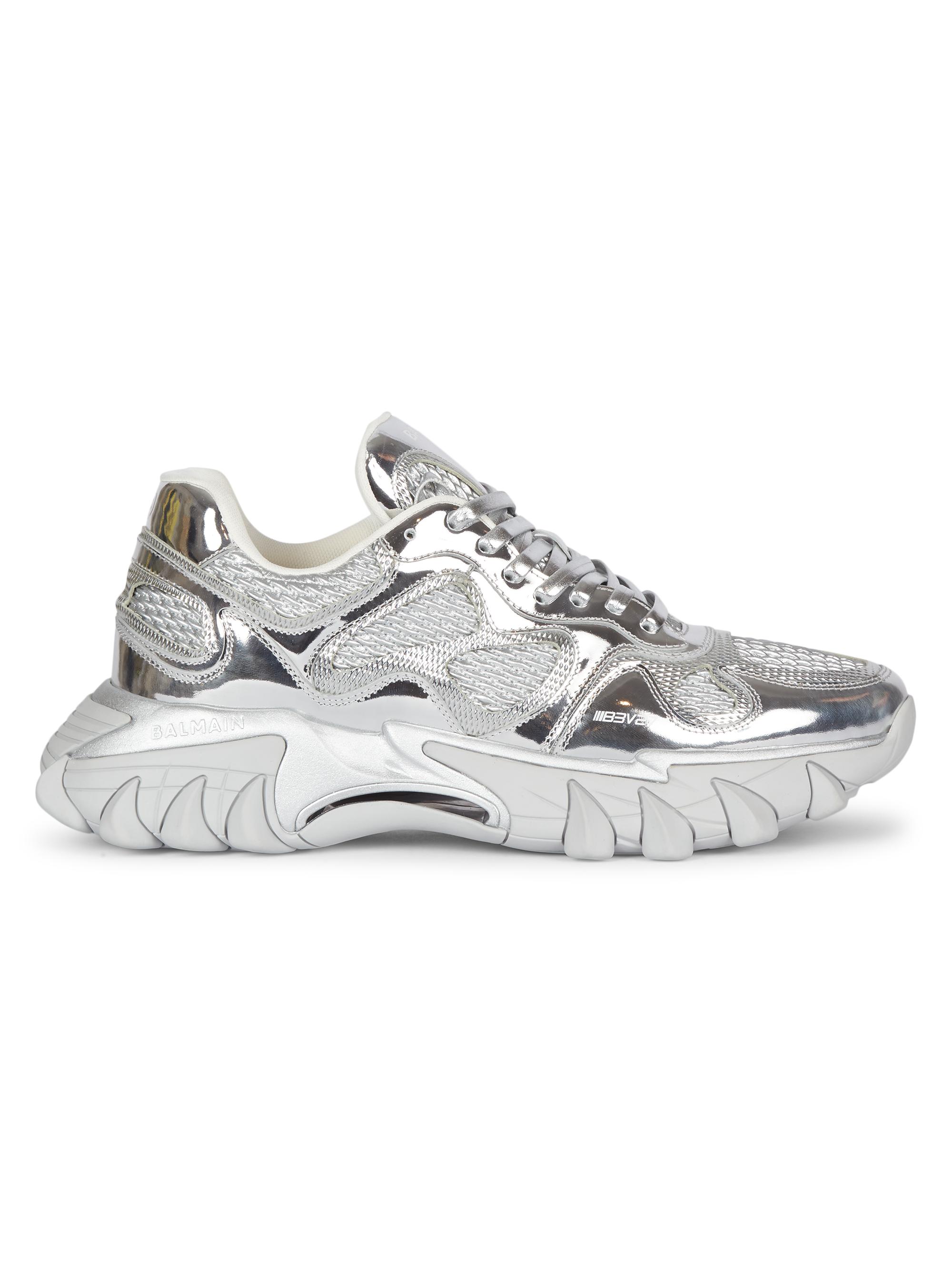 Balmain Men's B-East Mirror Leather Sneakers - Silver