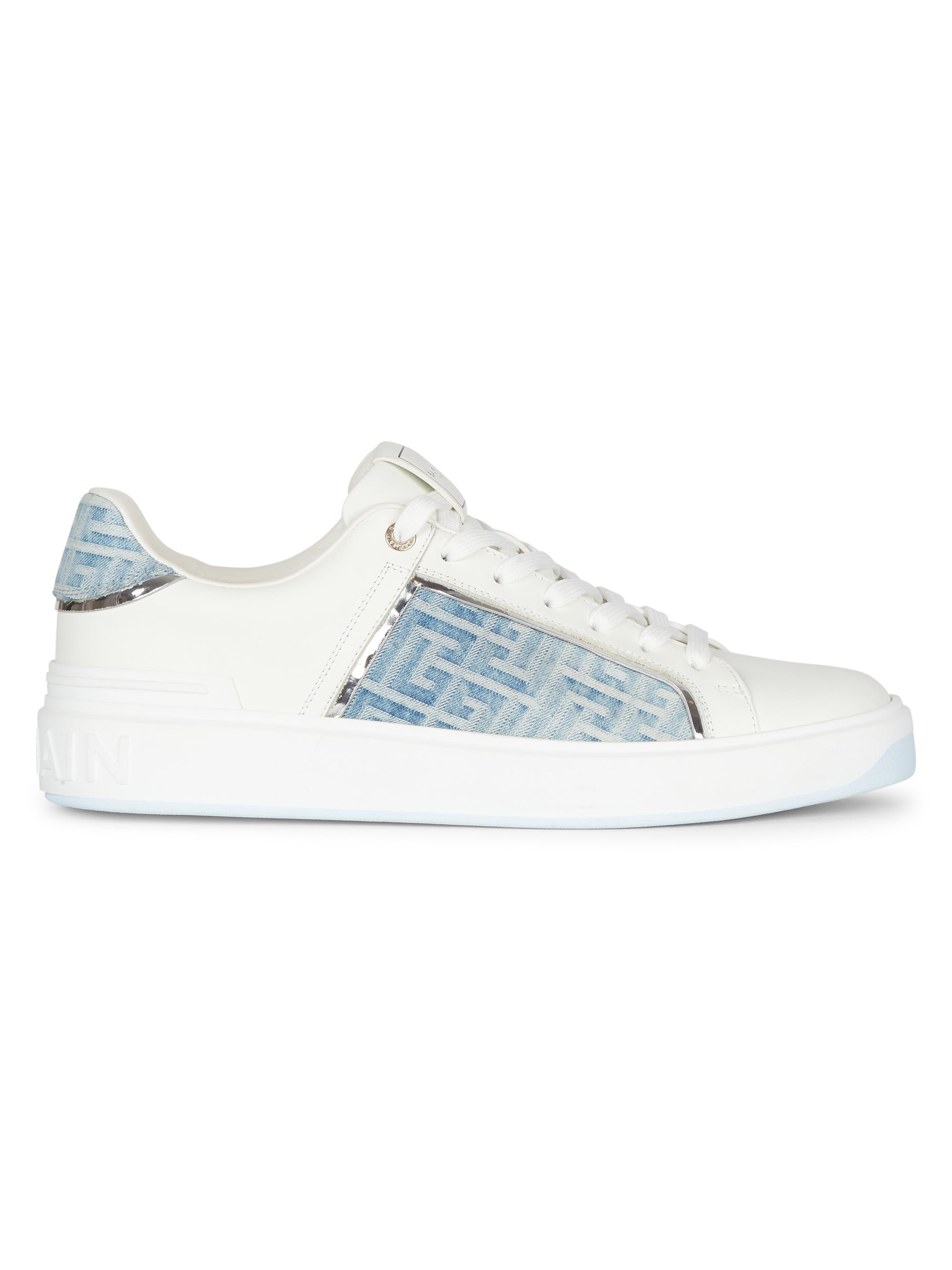 Balmain Men's B-Court Logo-Monogrammed Denim & Leather Low-Top Sneakers - Blue Denim White