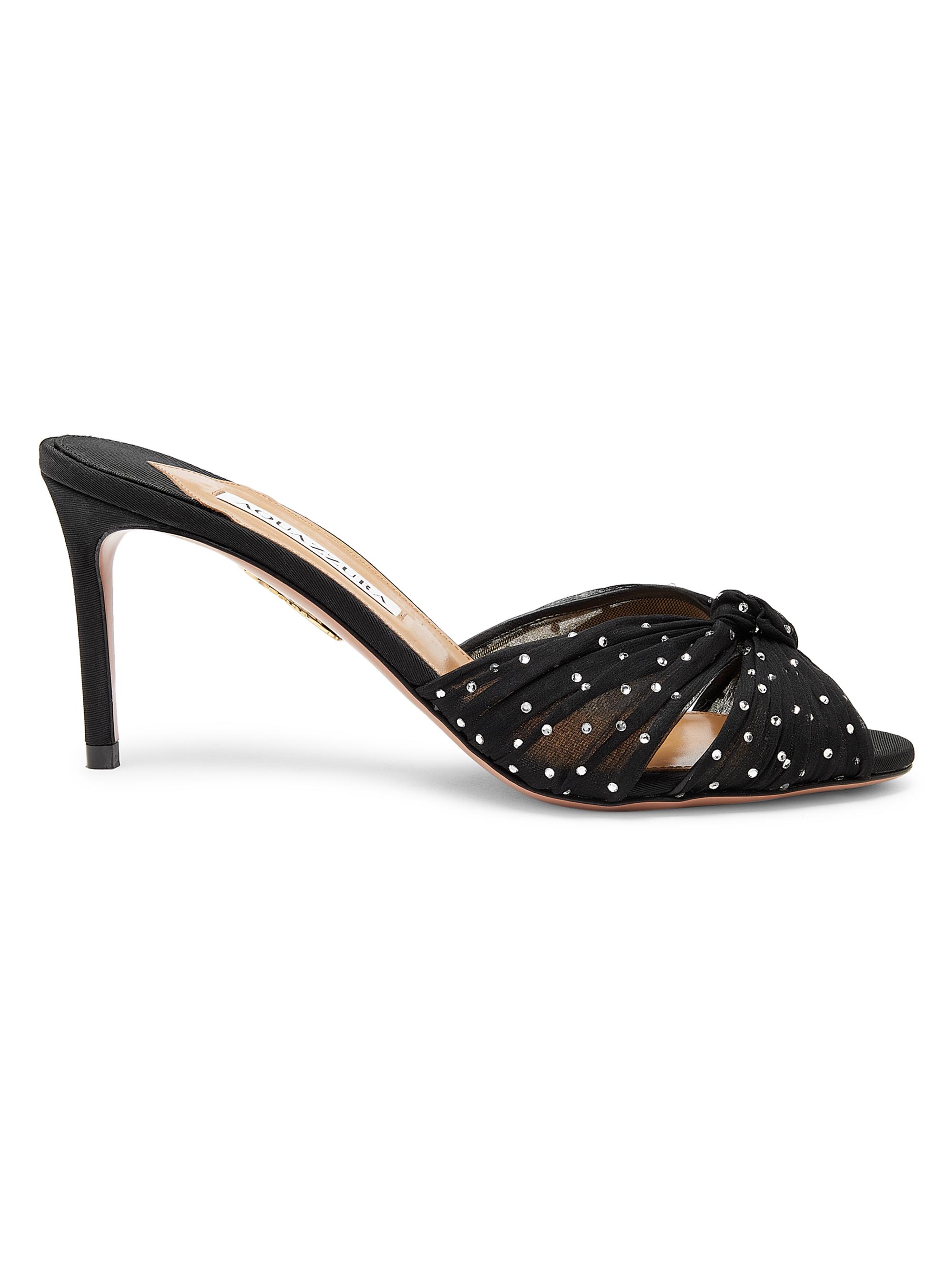 Aquazzura Women's Slow Kisses 75MM Crystal-Embellished Mules - Black