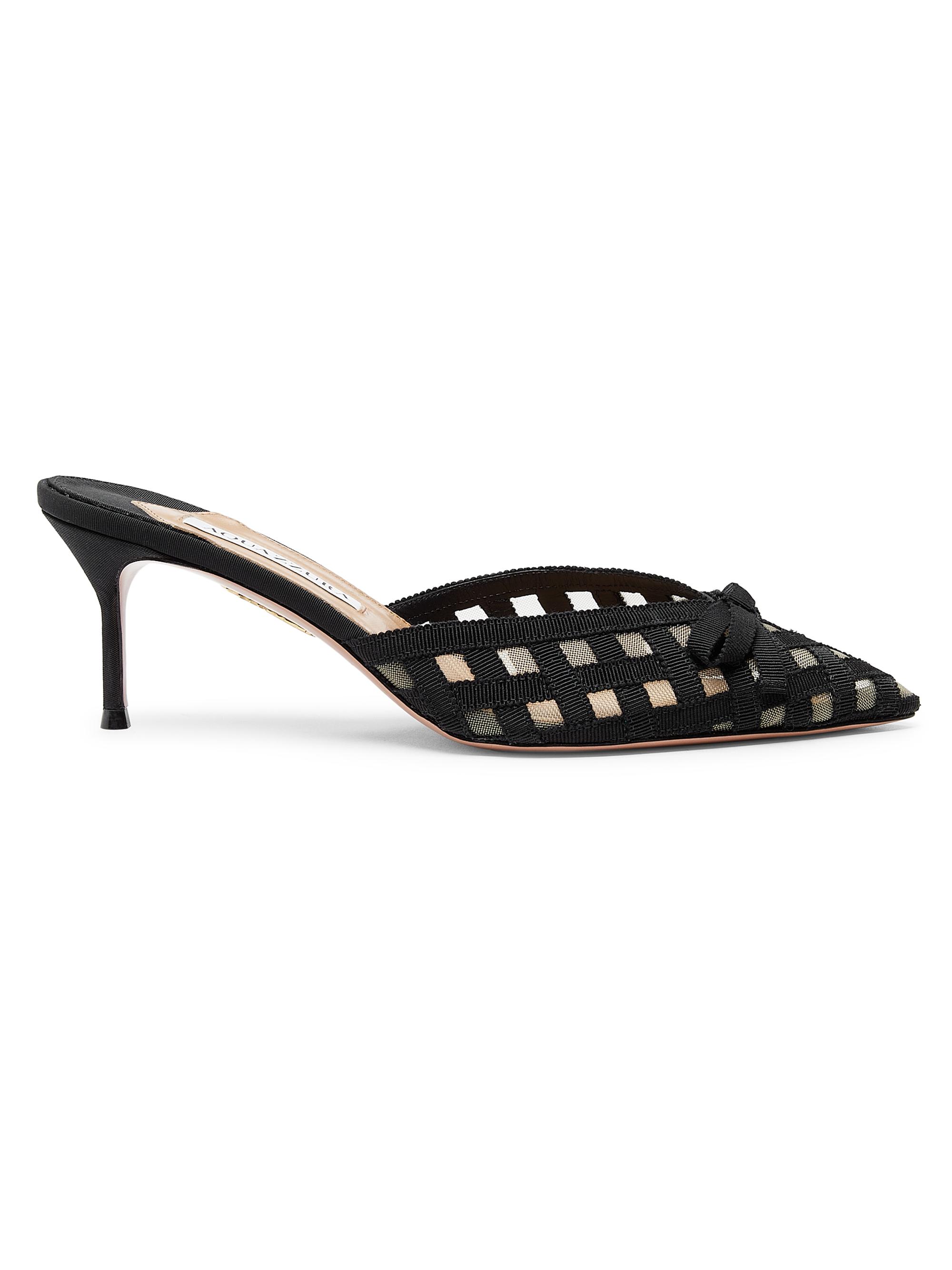 Aquazzura Women's Romance 65MM Perforated Grosgrain Mules - Black