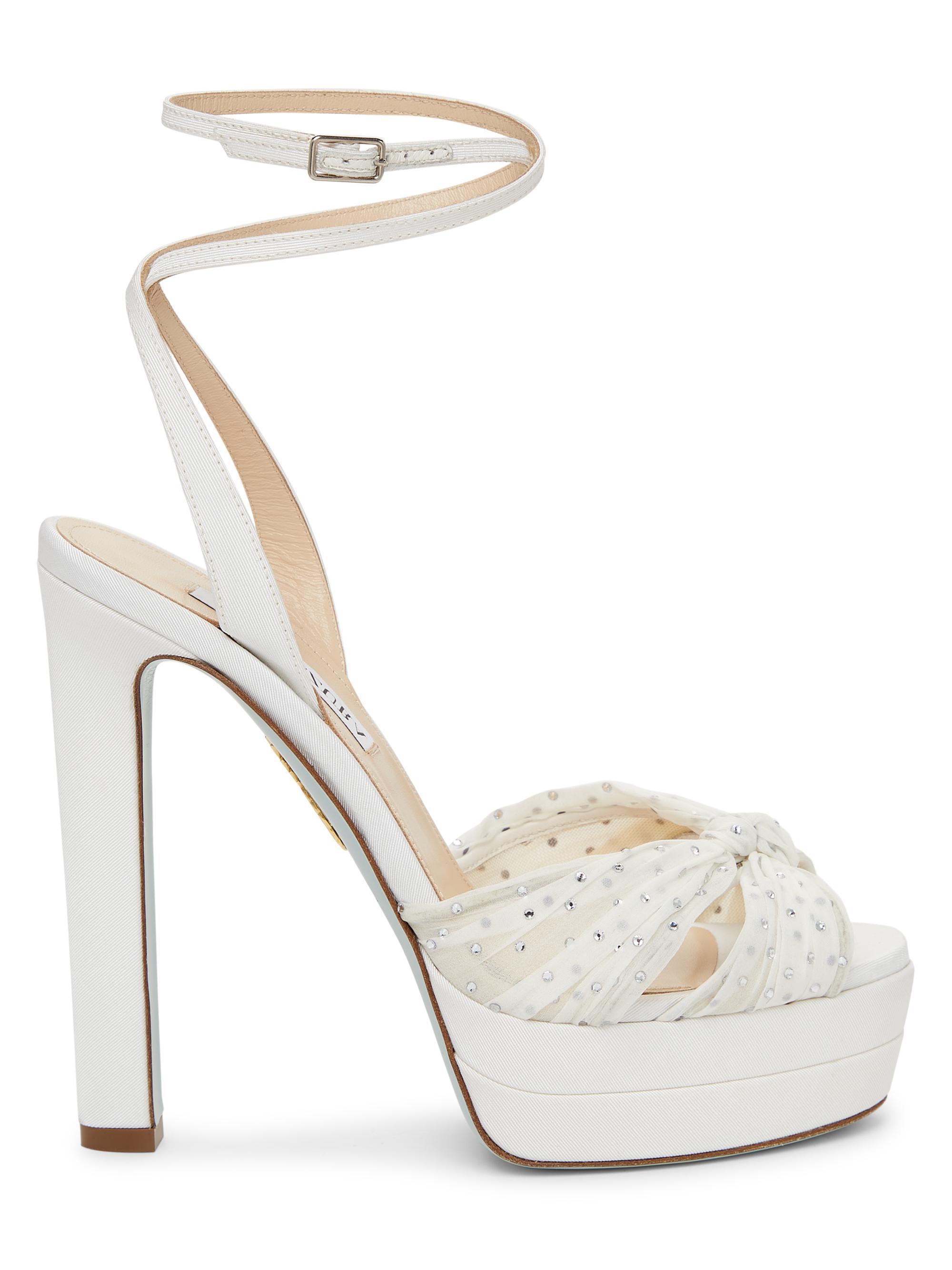 Aquazzura Women's Slow Kisses 130MM Crystal-Embellished Platform Sandals - White