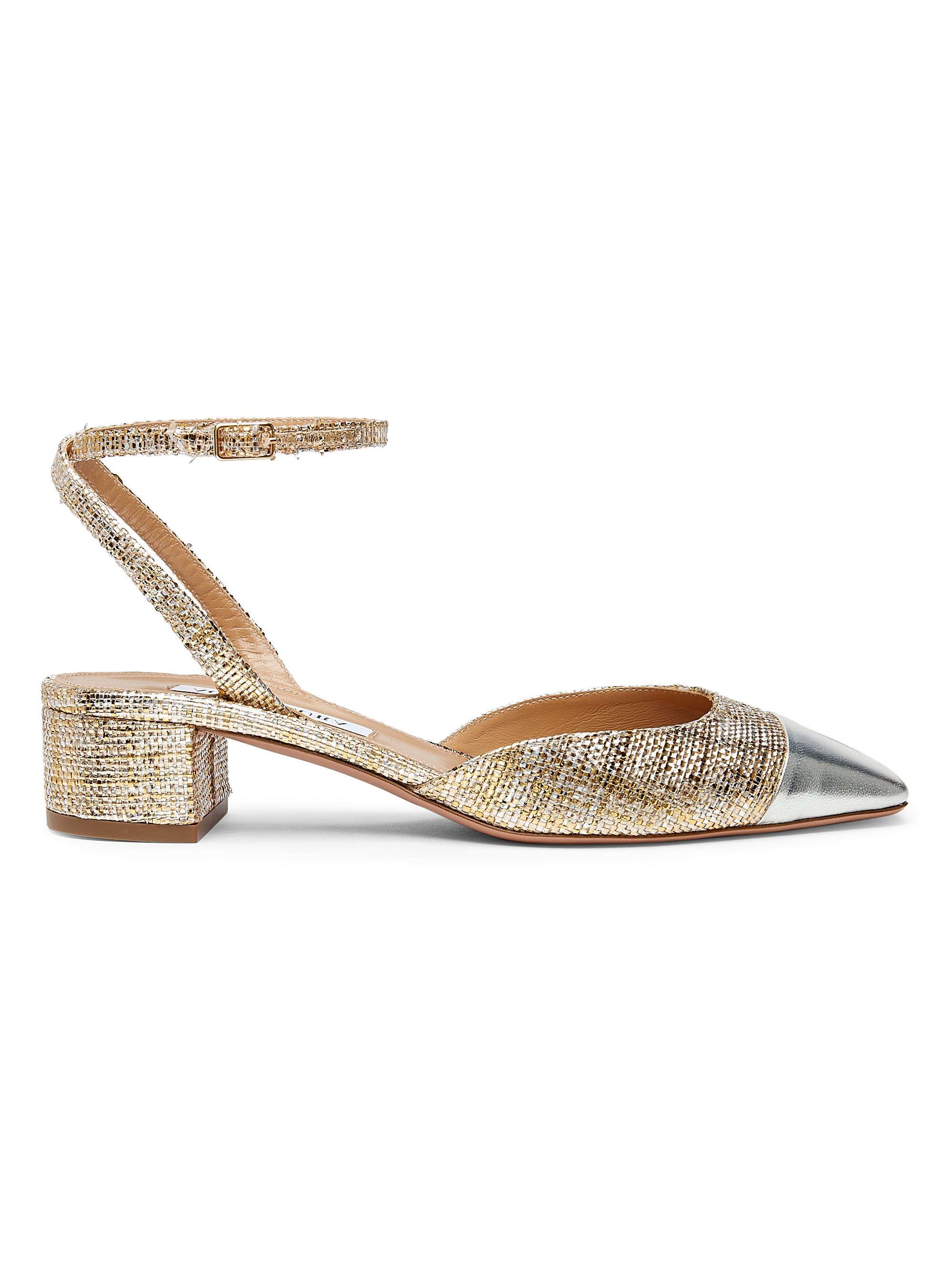 Aquazzura Women's French Flirt 35MM Intreccio Pumps - Gold Silver