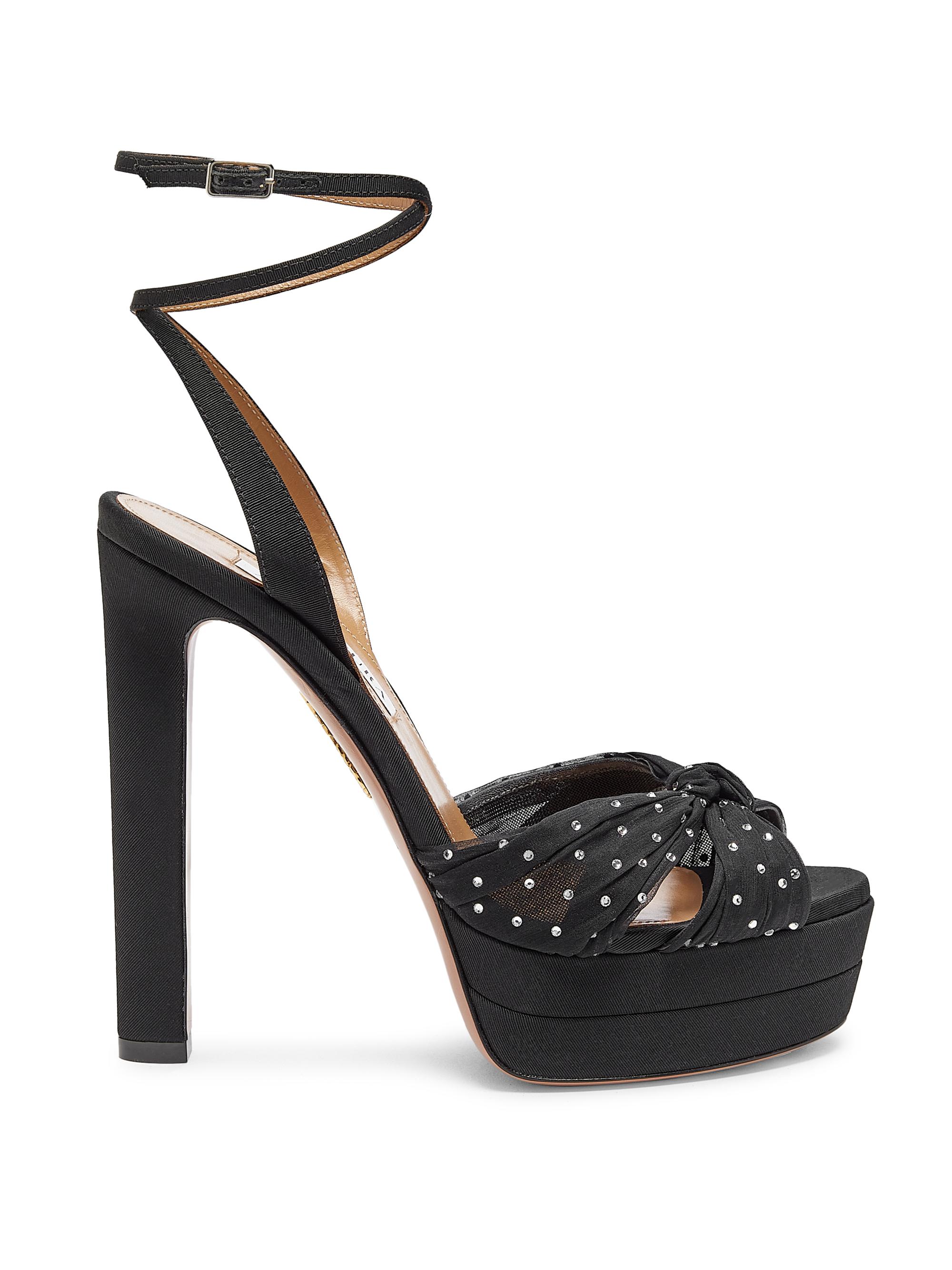 Aquazzura Women's Slow Kisses 130MM Chiffon Platform Sandals - Black