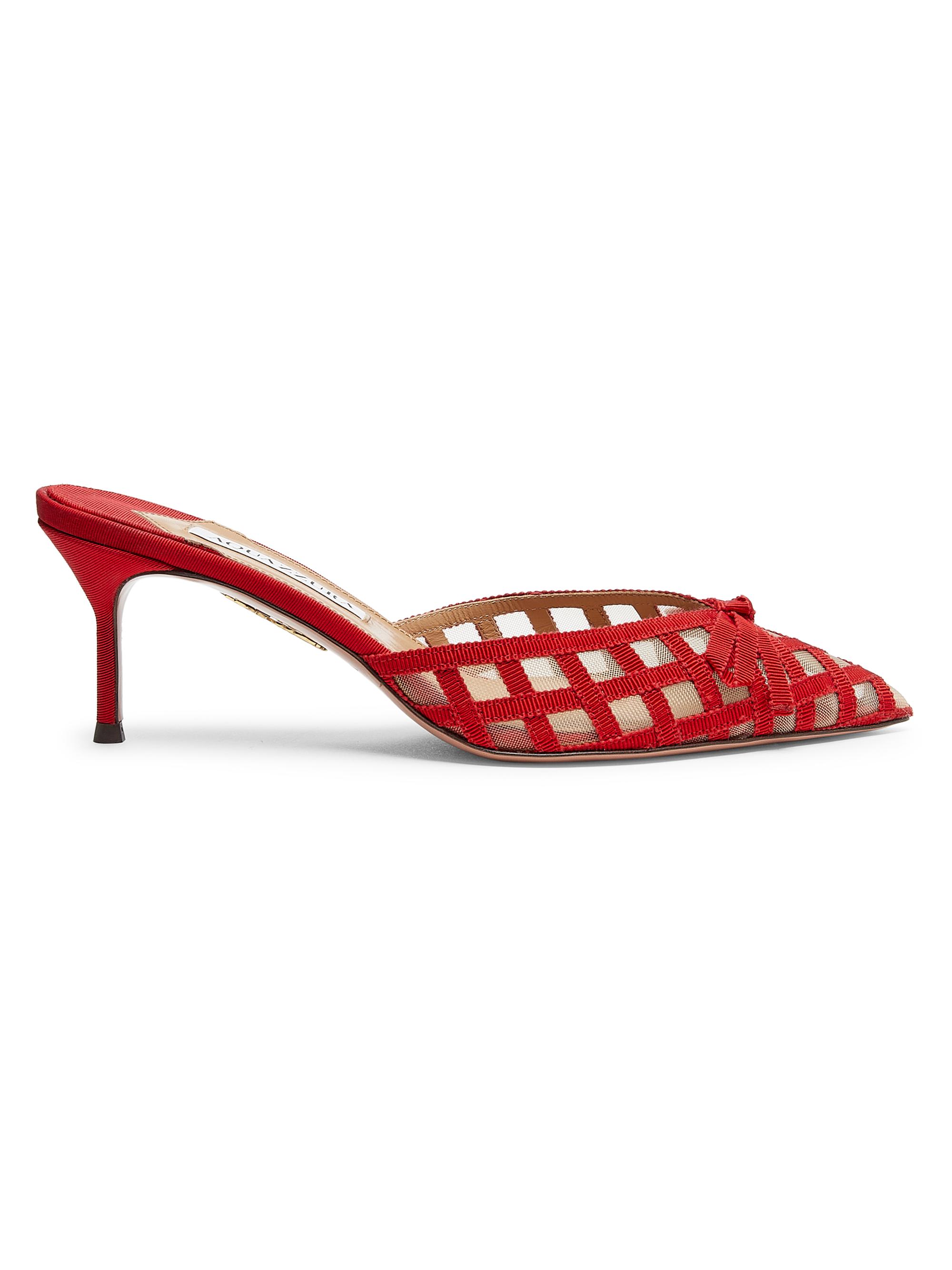Aquazzura Women's Romance 65MM Perforated Grosgrain Mules - Lipstick