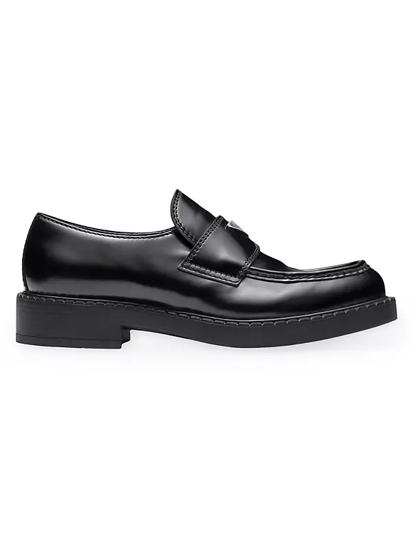 Shop Prada Chocolate Brushed Leather Loafers | Saks Fifth Avenue