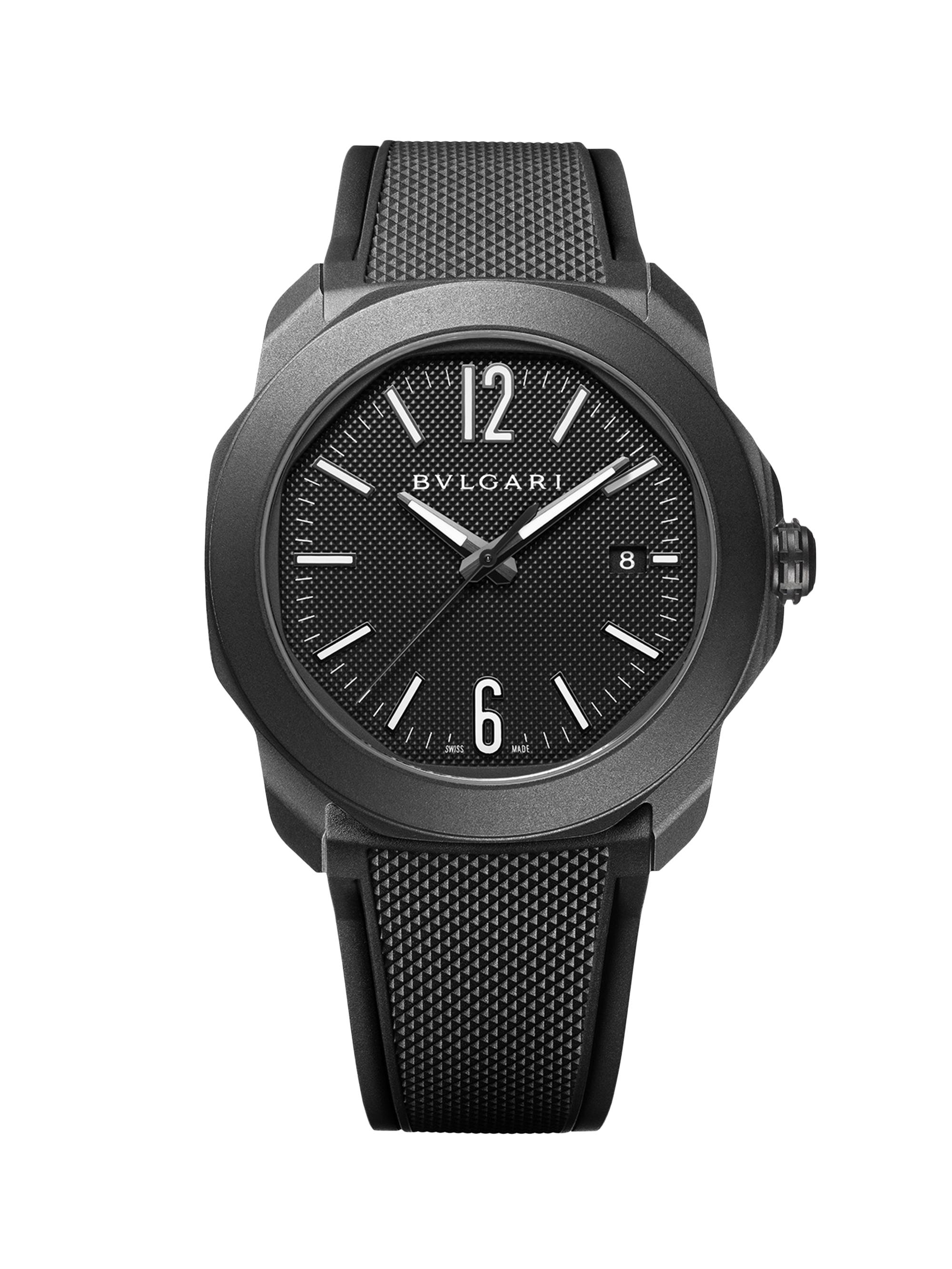 BVLGARI Octo Roma Black Stainless Steel, Rubber & Alligator