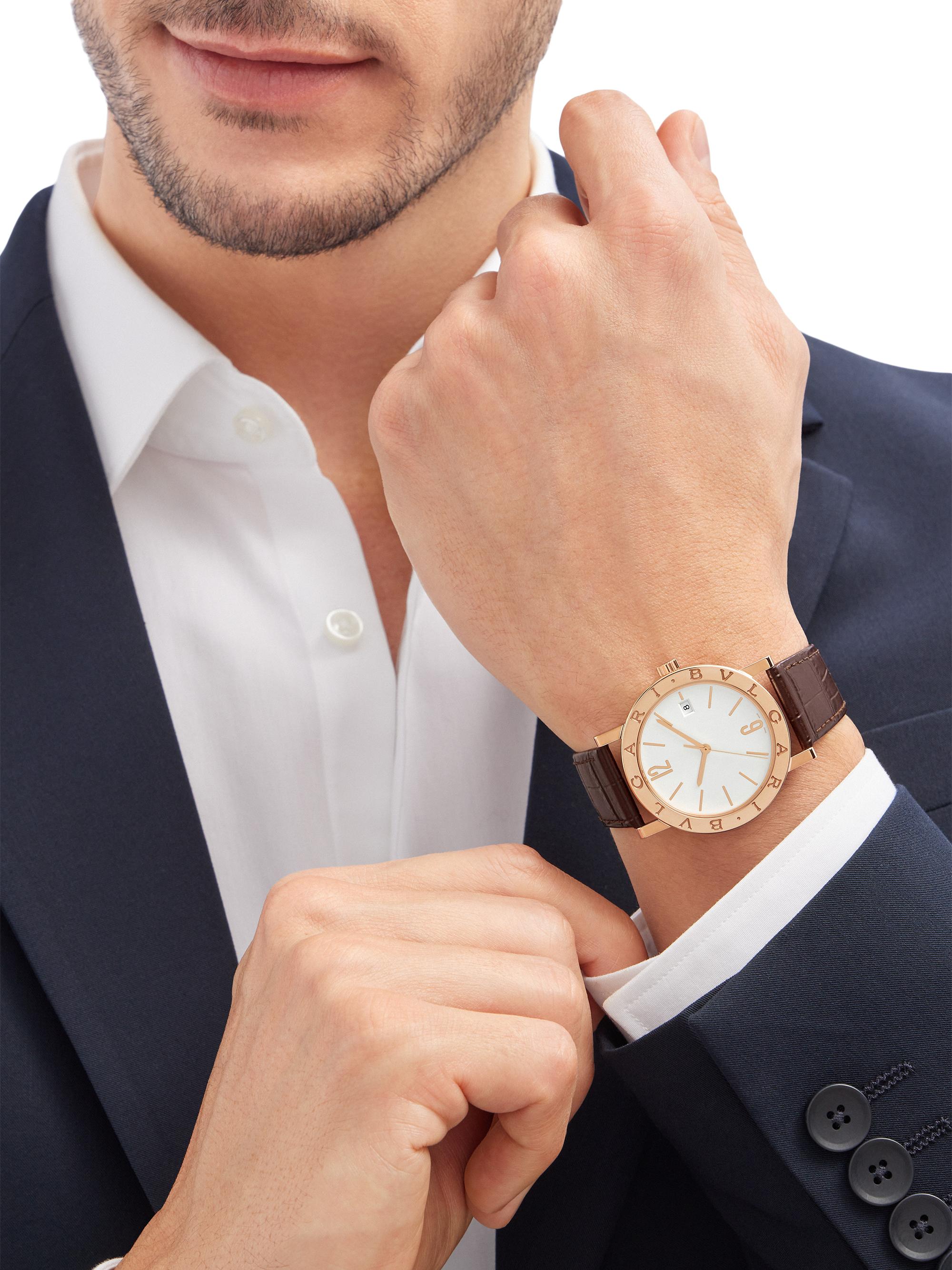 BVLGARI BVLGARI BVLGARI 18K Rose Gold & Alligator Leather Strap