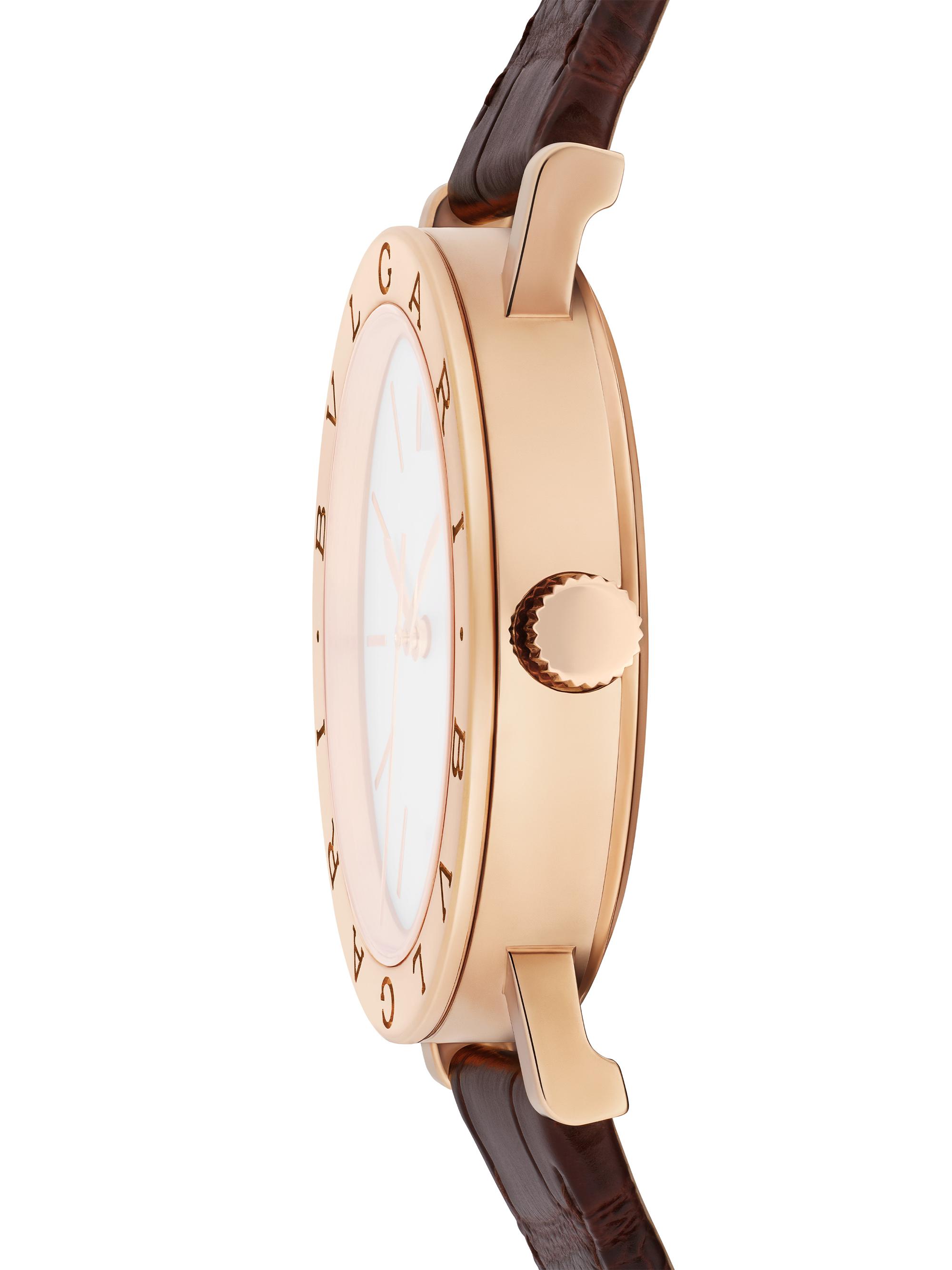BVLGARI BVLGARI BVLGARI 18K Rose Gold & Alligator Leather Strap