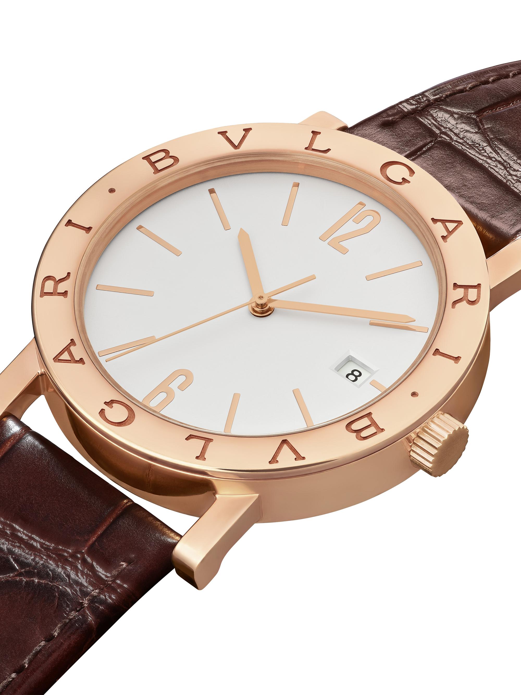BVLGARI BVLGARI BVLGARI 18K Rose Gold & Alligator Leather Strap