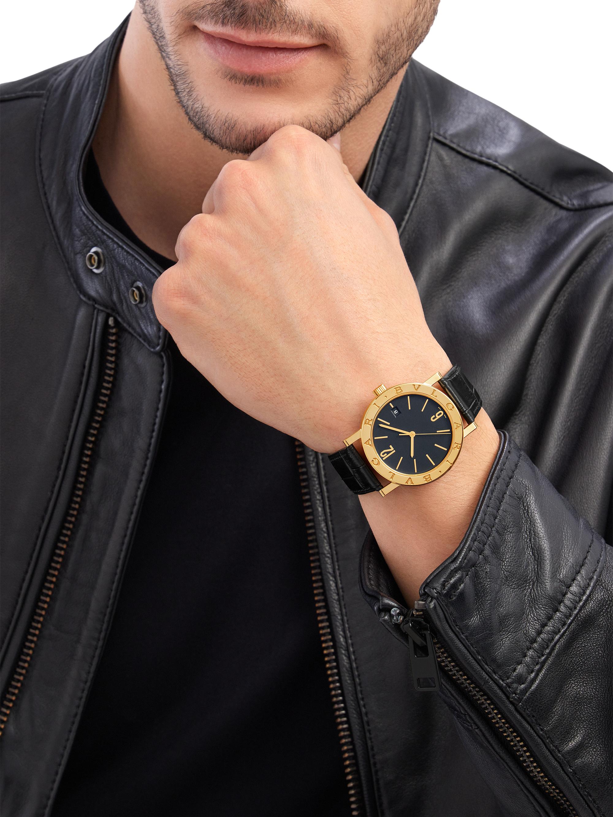 BVLGARI BVLGARI BVLGARI 18K Yellow Gold & Alligator Leather Strap