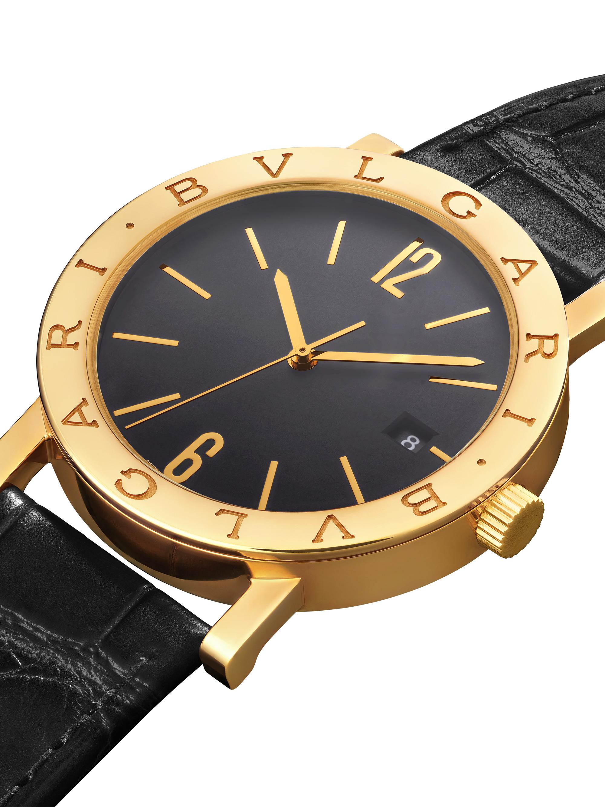 BVLGARI BVLGARI BVLGARI 18K Yellow Gold & Alligator Leather Strap