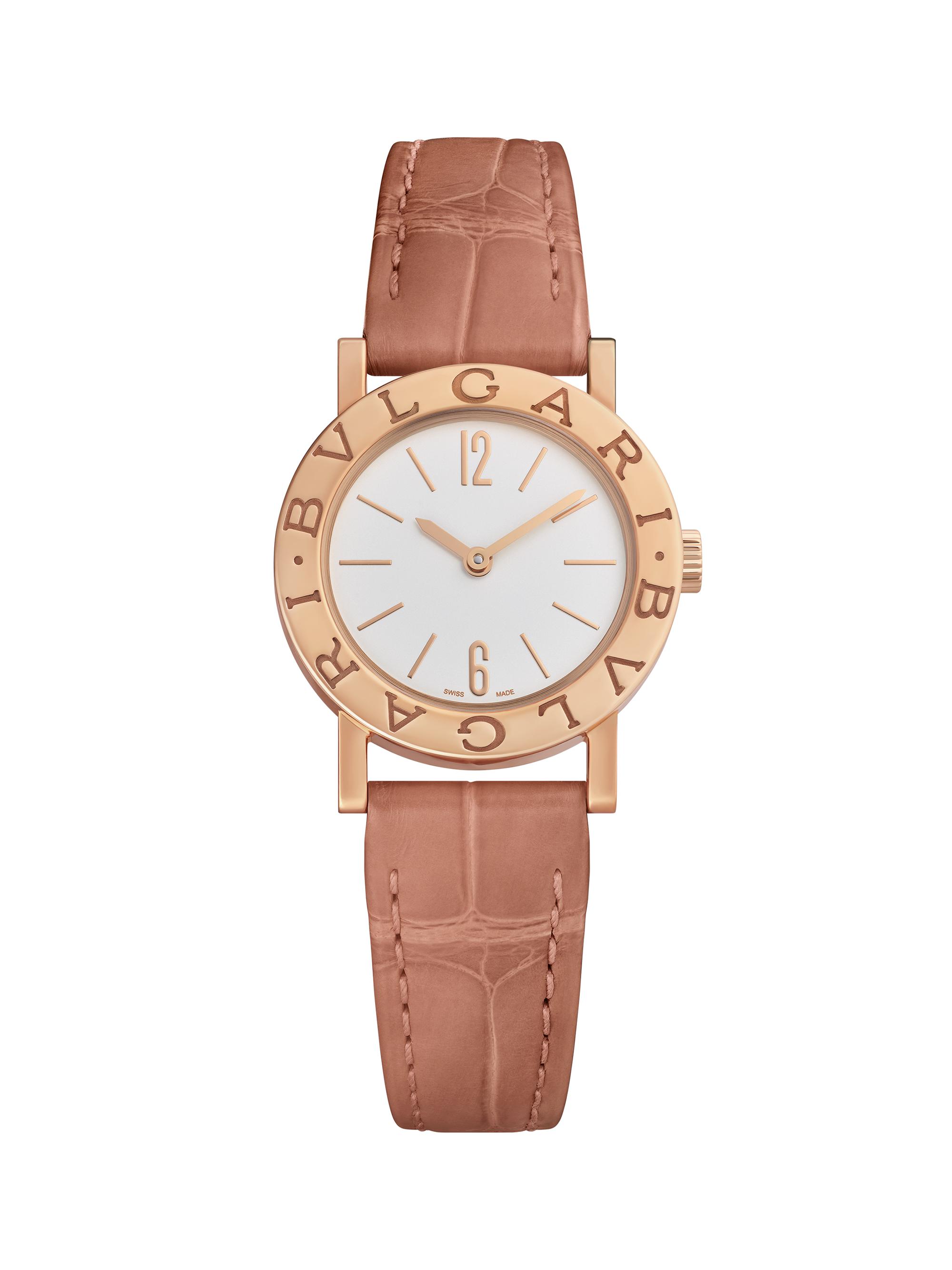 BVLGARI BVLGARI BVLGARI 18K Rose Gold & Alligator Leather Strap
