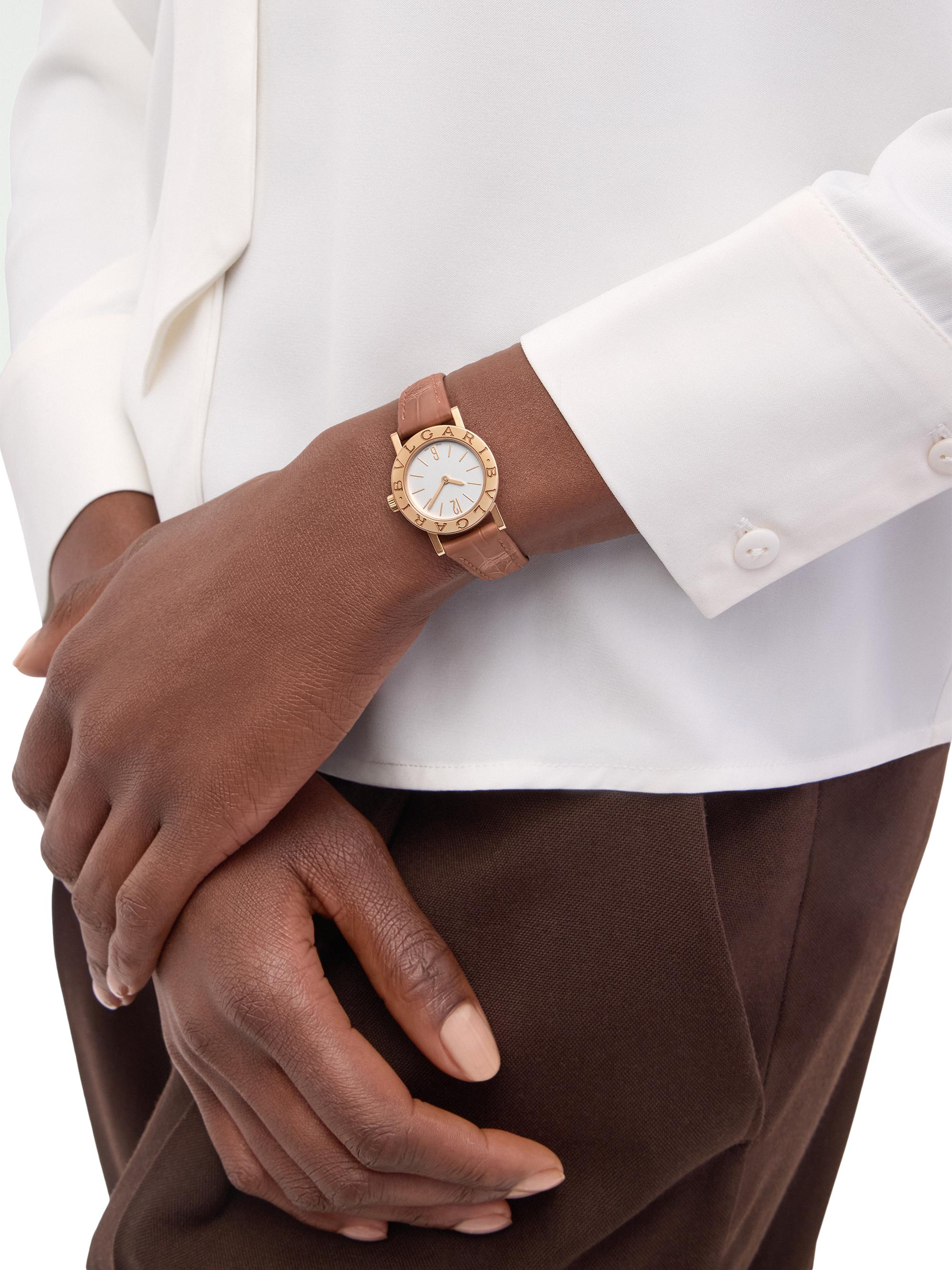 BVLGARI BVLGARI BVLGARI 18K Rose Gold & Alligator Leather Strap