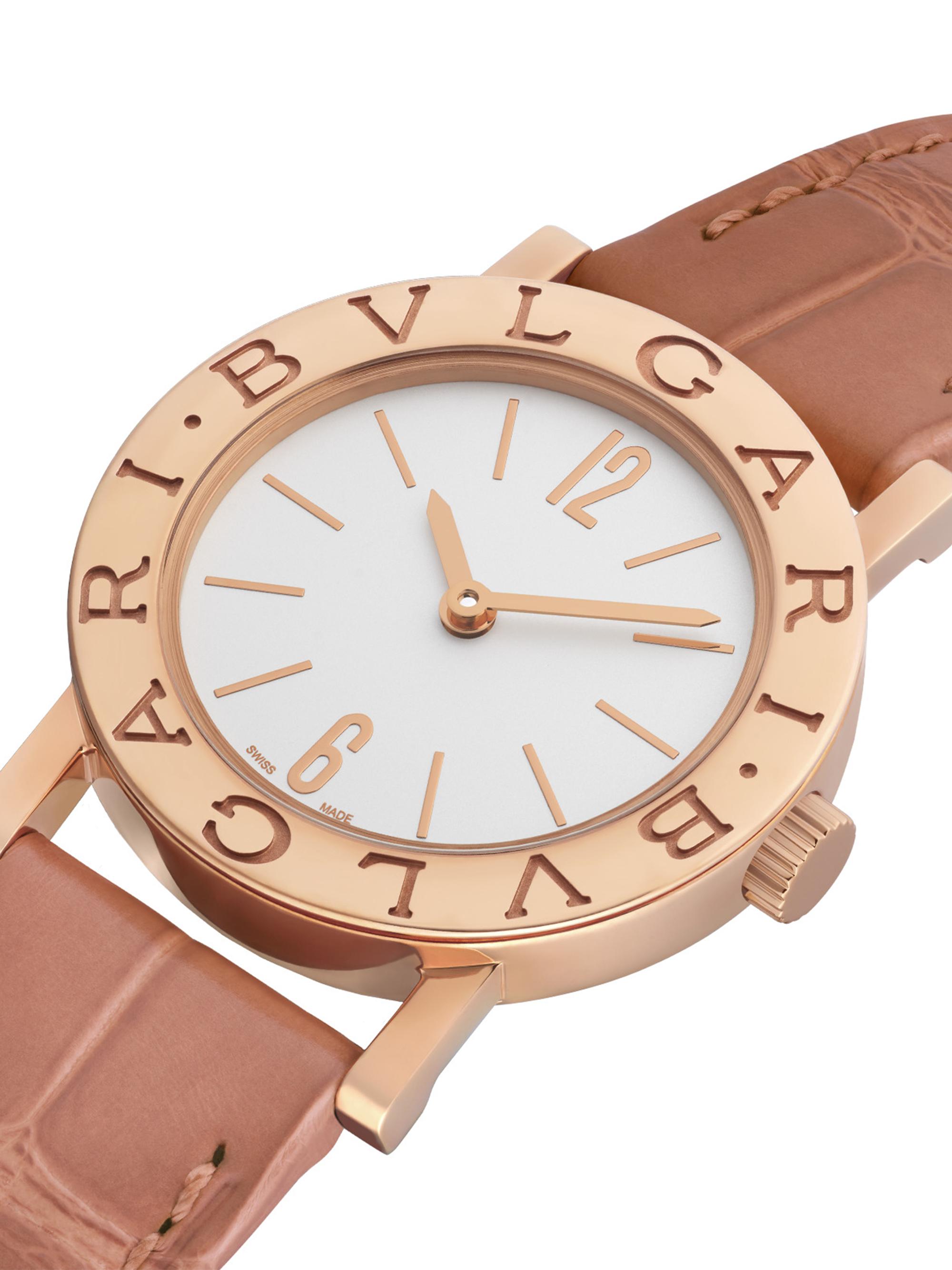 BVLGARI BVLGARI BVLGARI 18K Rose Gold & Alligator Leather Strap