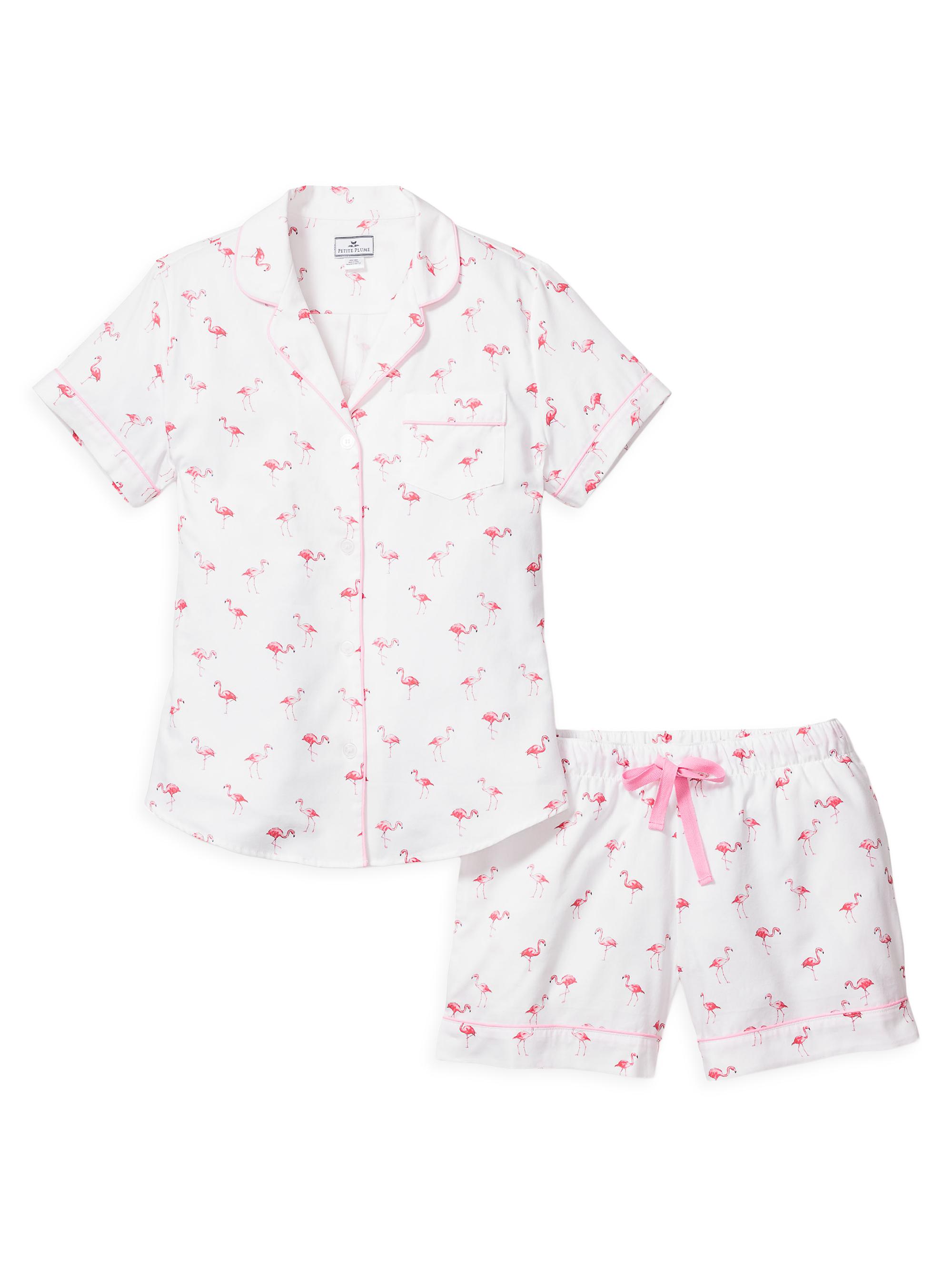 Petite Plume Flamingos Short-Sleeve Shirt & Shorts Pajama Set - Flamingo