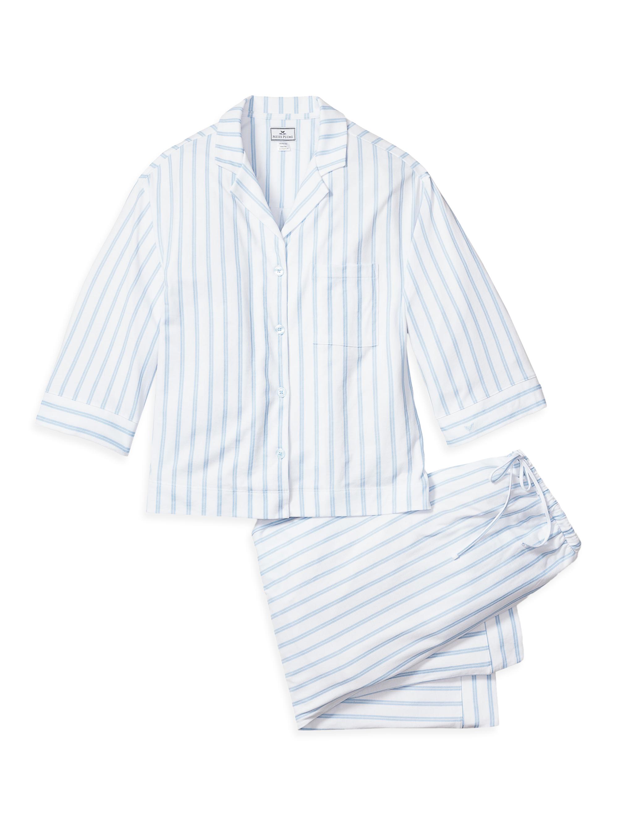 Petite Plume Stripe Two-Piece Pajama Set - Periwinkle