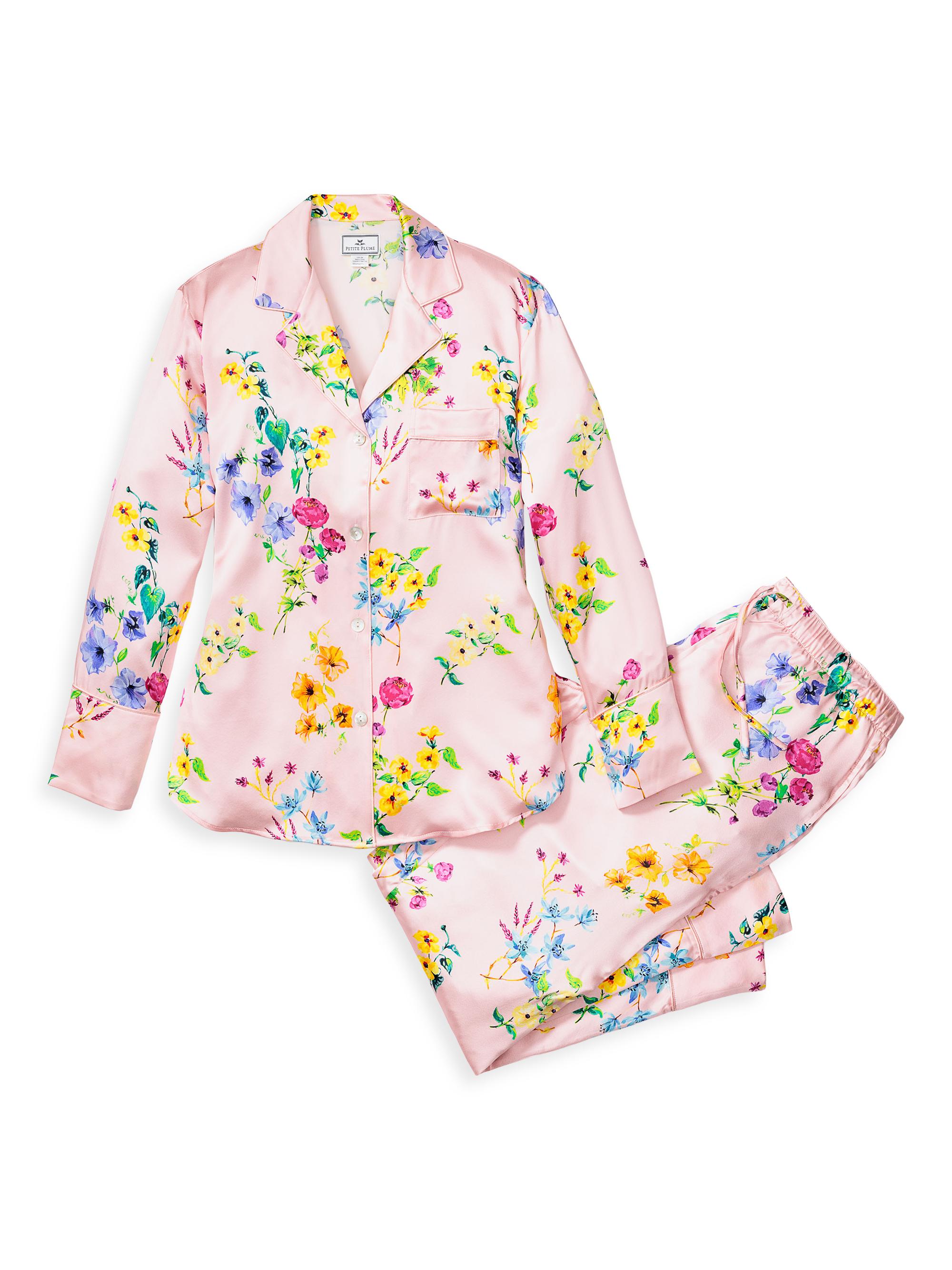Petite Plume Floral Silk Pajamas - Blush