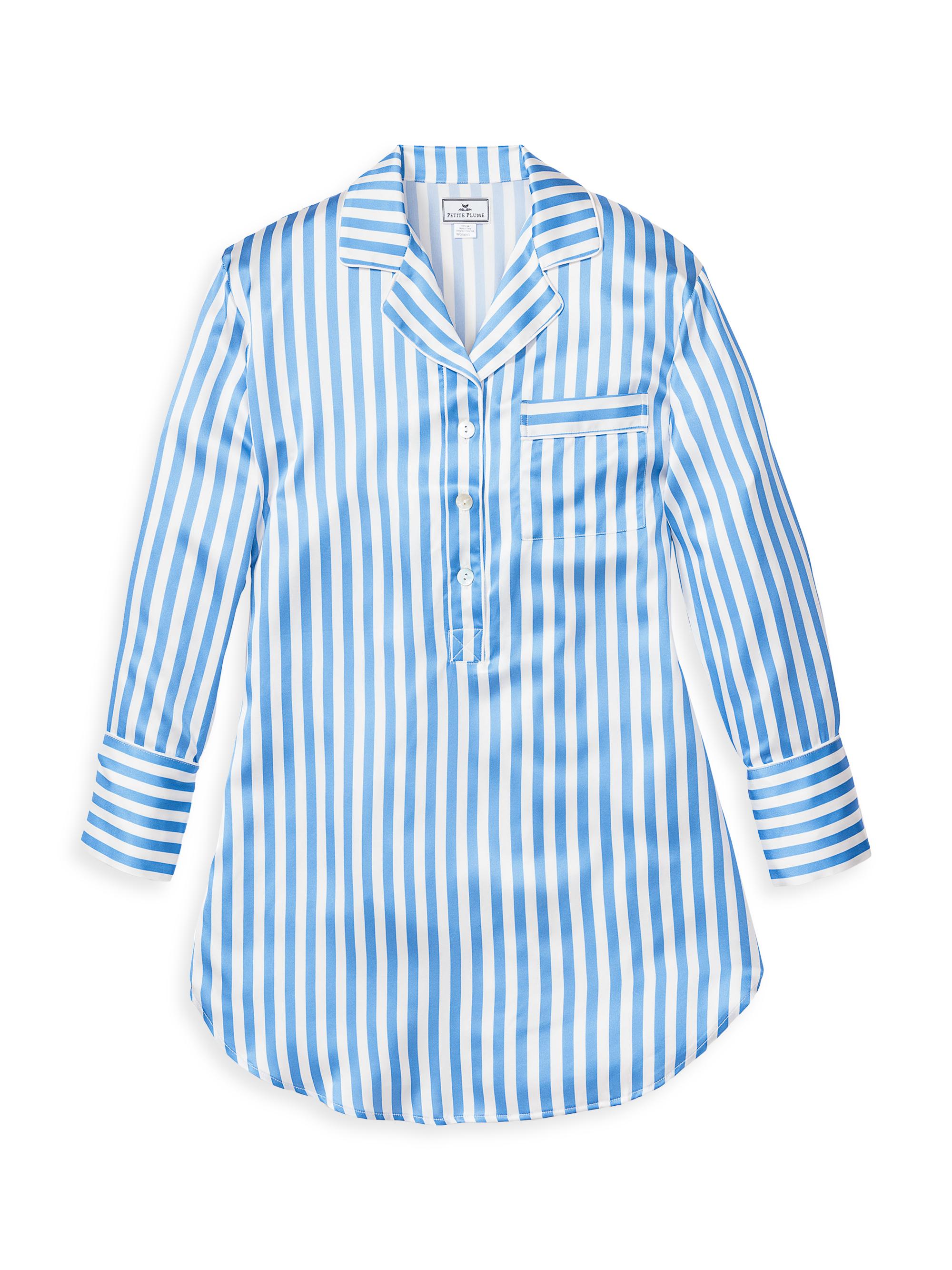 Petite Plume Mulberry Silk Azure Stripe Nightshirt - Blue White Stripe