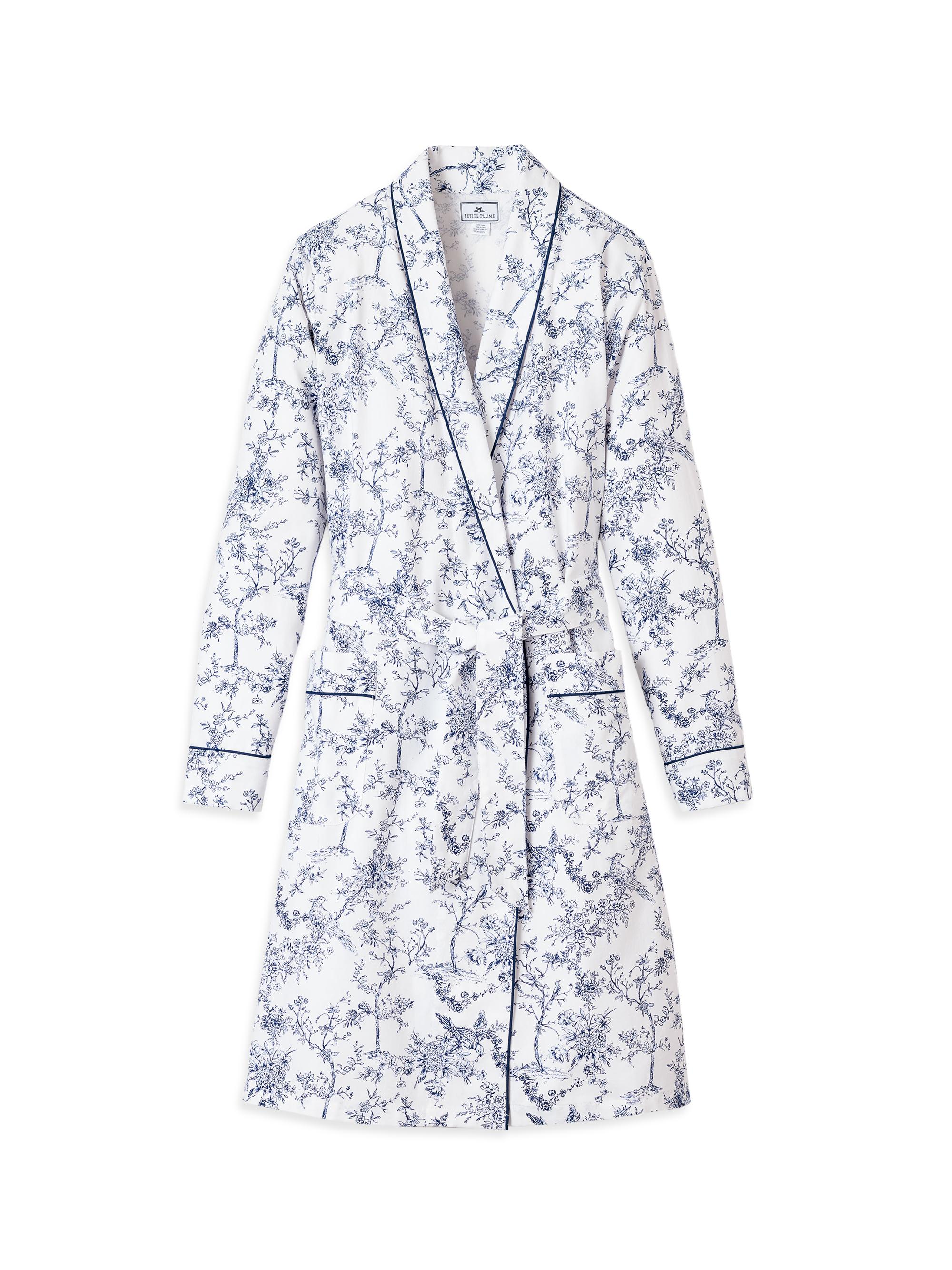 Petite Plume Timeless Toile Floral Cotton Tie-Waist Robe - Timeless Toile