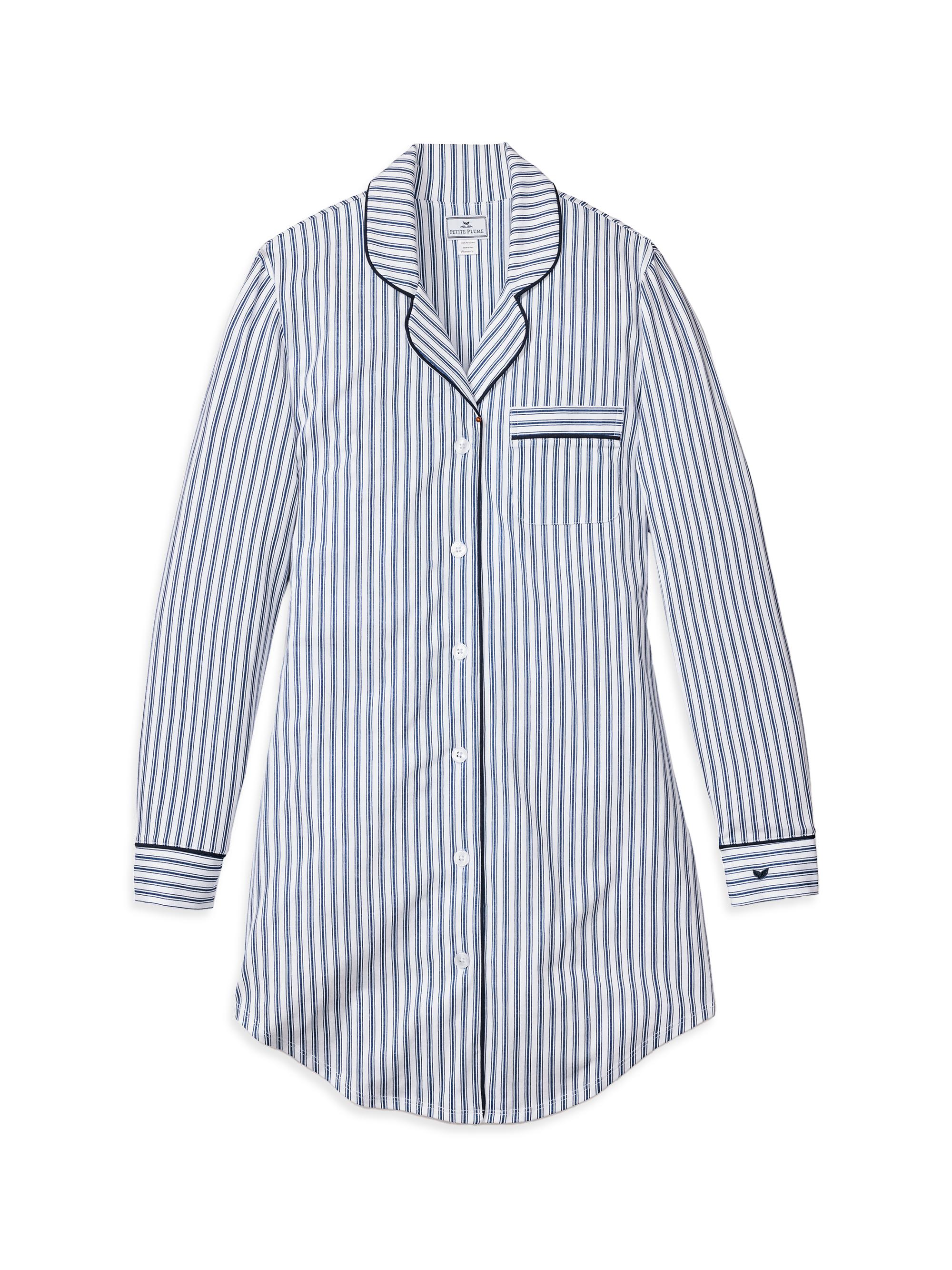 Petite Plume Striped Cotton Pajama Shirt - White Blue Stripe