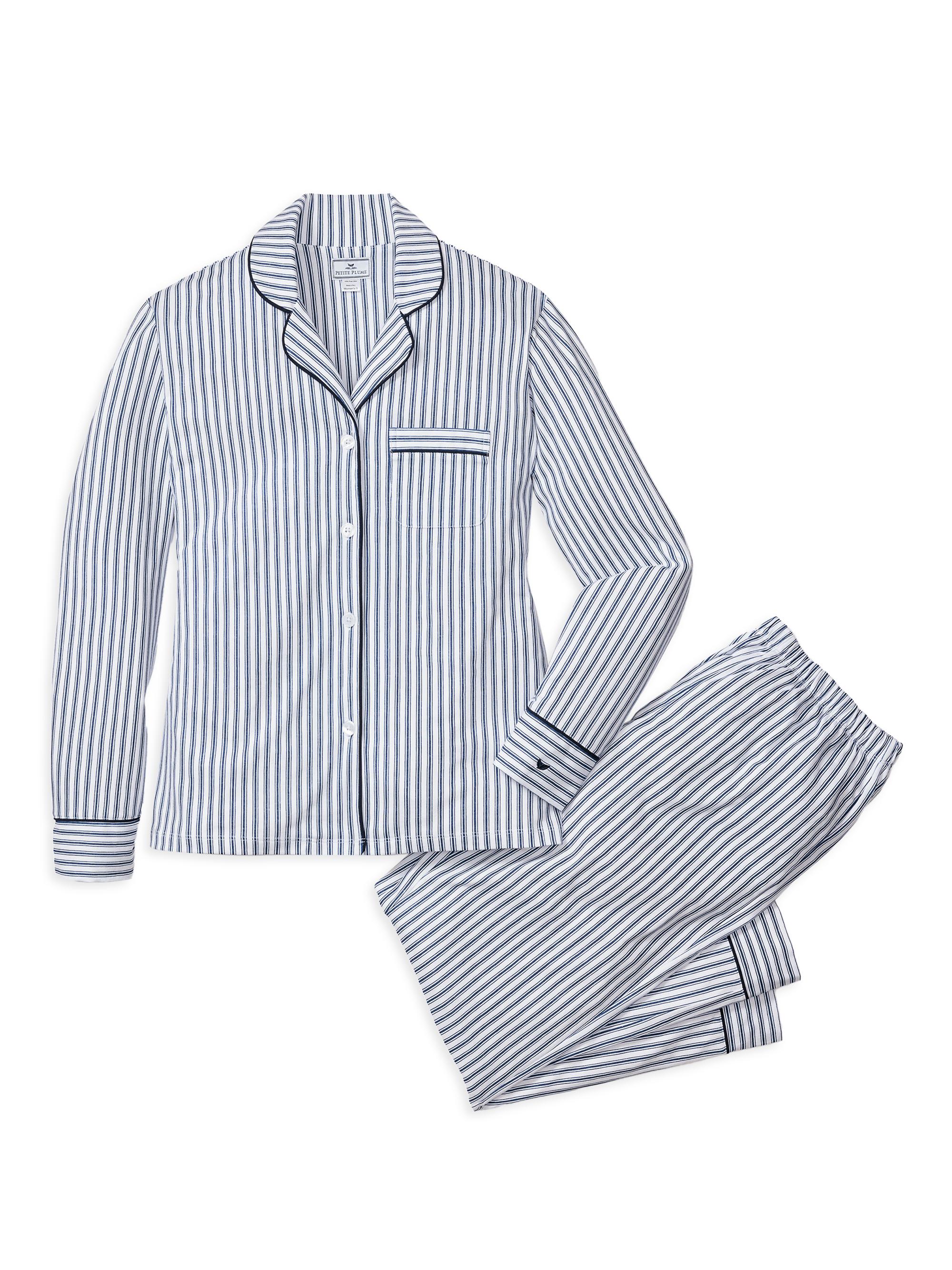 Petite Plume Striped Cotton Pajamas - White Blue Stripe
