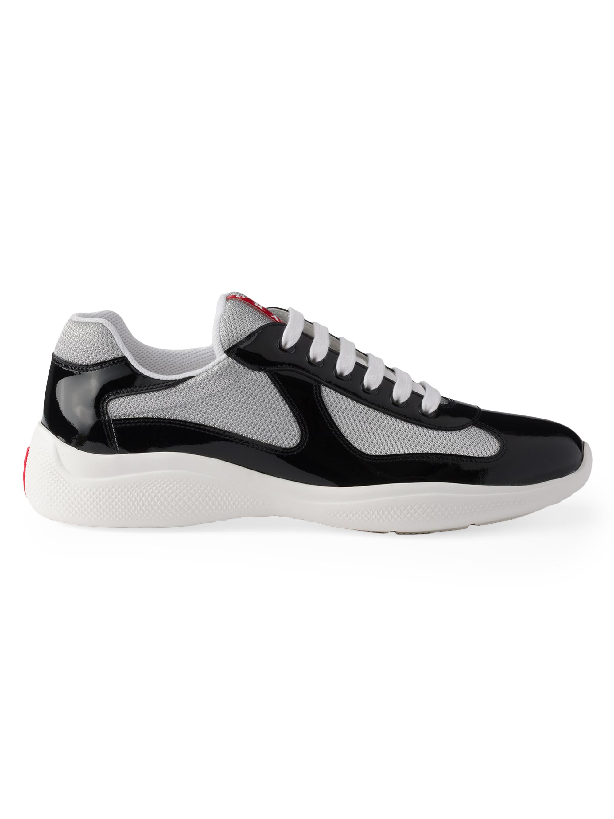 Prada Men's Patent Leather and Technical Fabric  America's Cup Sneakers - Black Multi