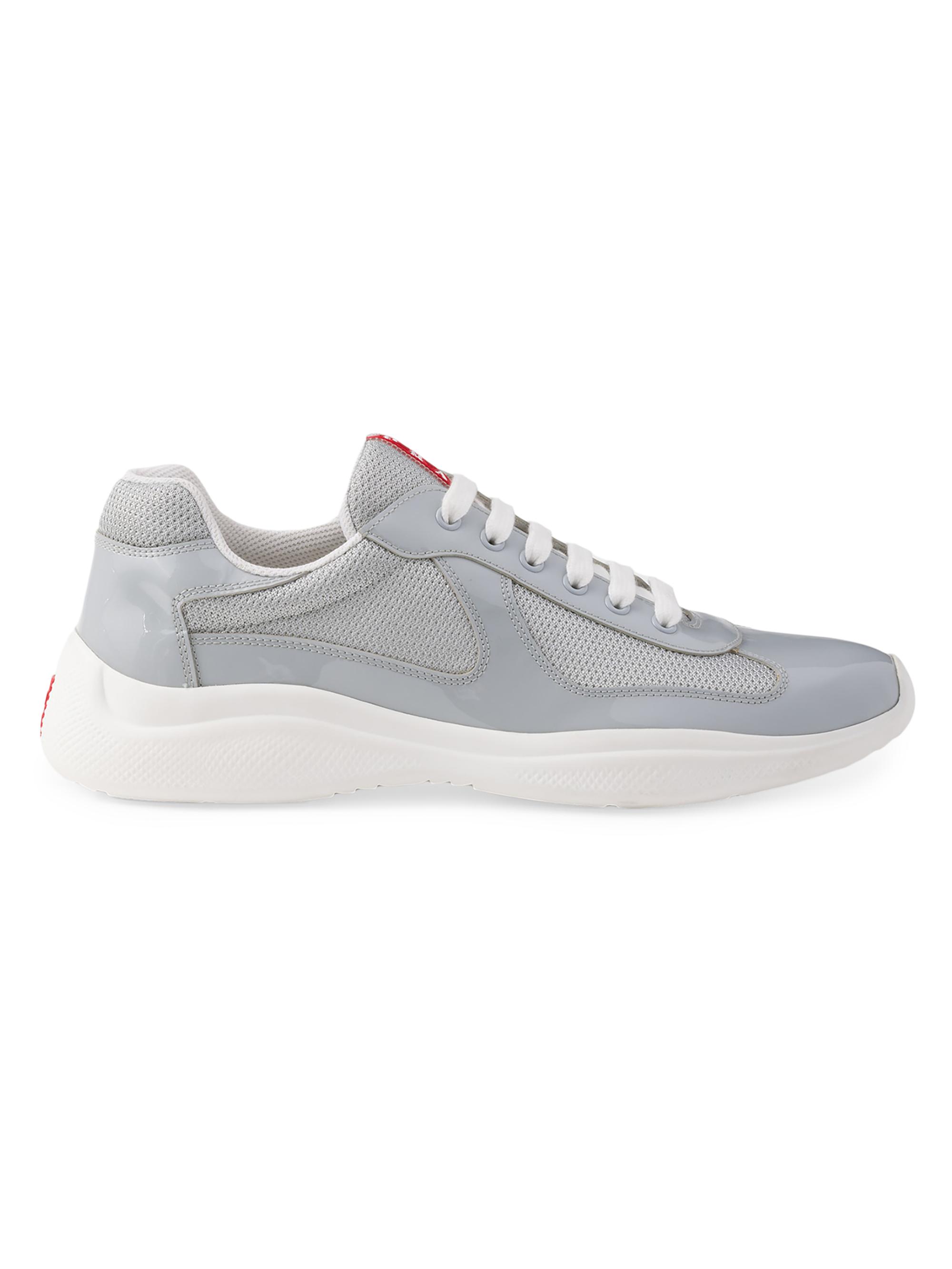 Prada Men's Patent Leather and Technical Fabric  America's Cup Sneakers - Grey