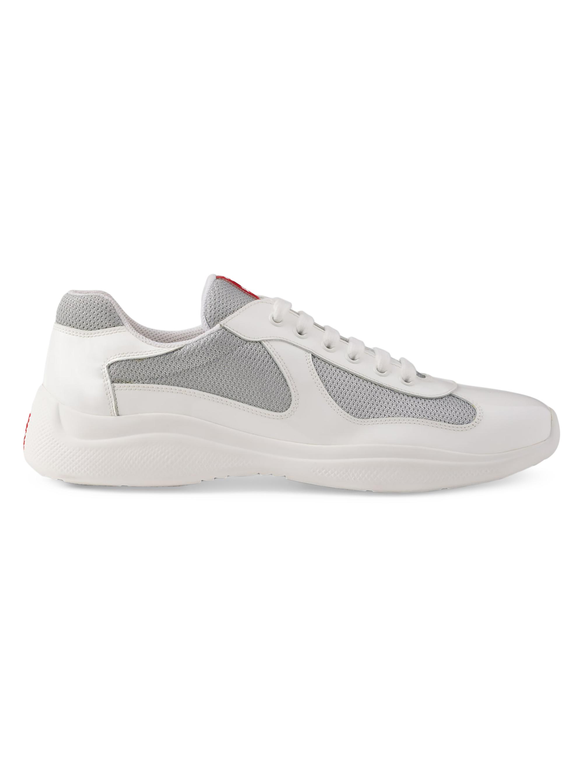 Prada Men's Patent Leather and Technical Fabric  America's Cup Sneakers - White | Thumbnail 6